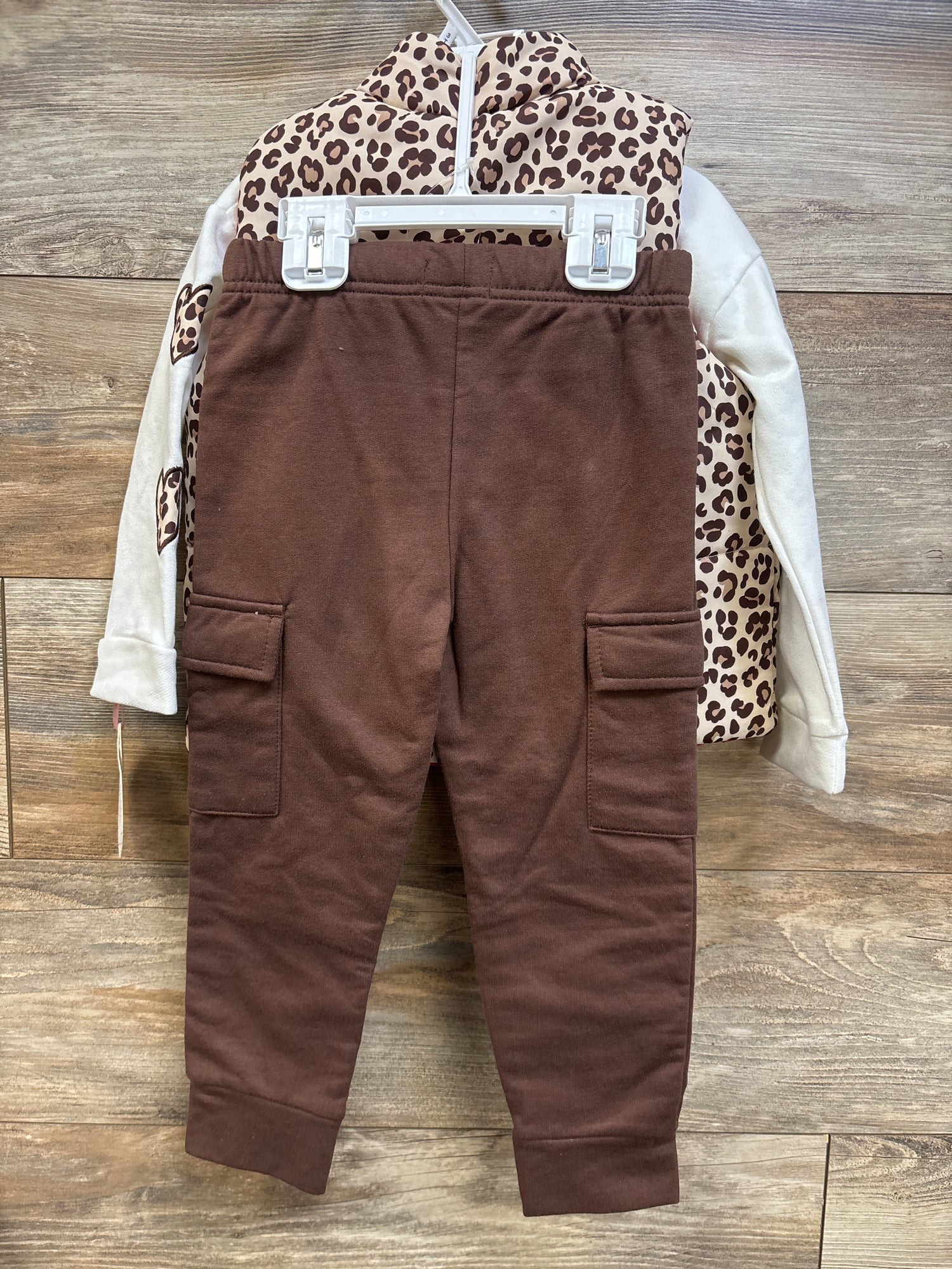 NEW Nannette 3pc Leopard Print Puffer Vest Set Tan sz 3T