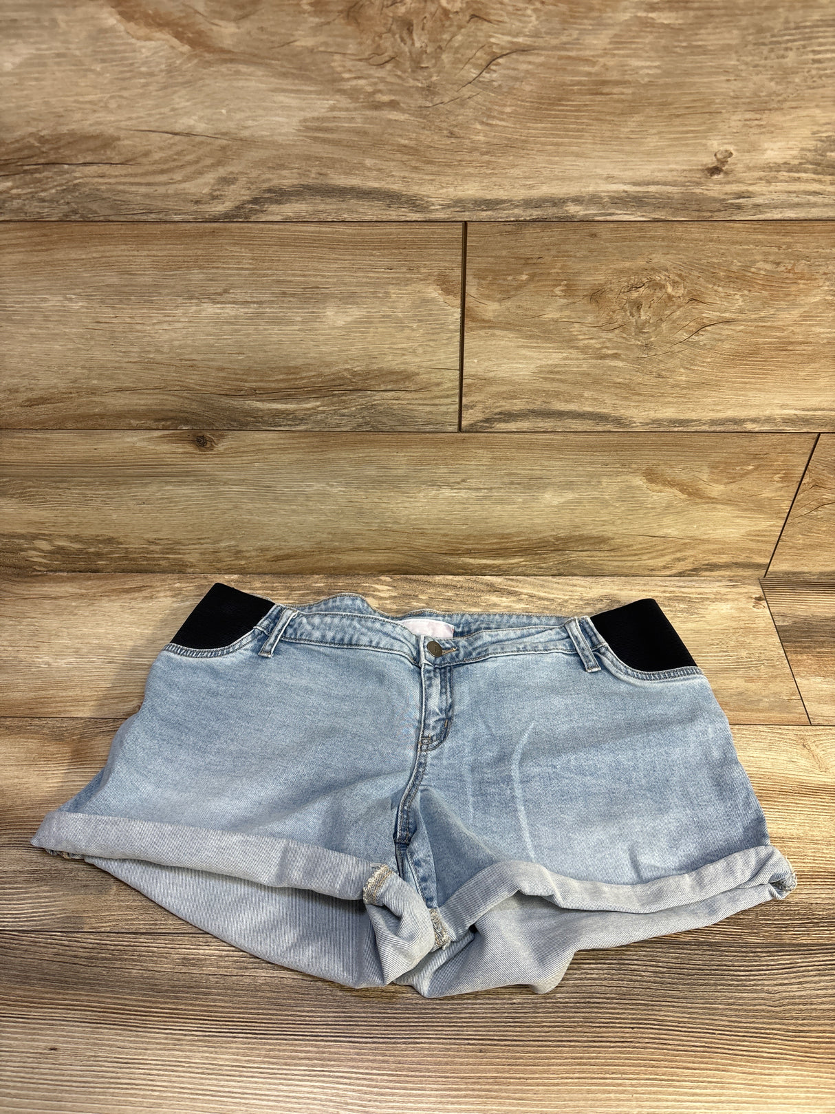 Isabel Maternity Side Panel Midi Denim Shorts Blue sz 12/Large