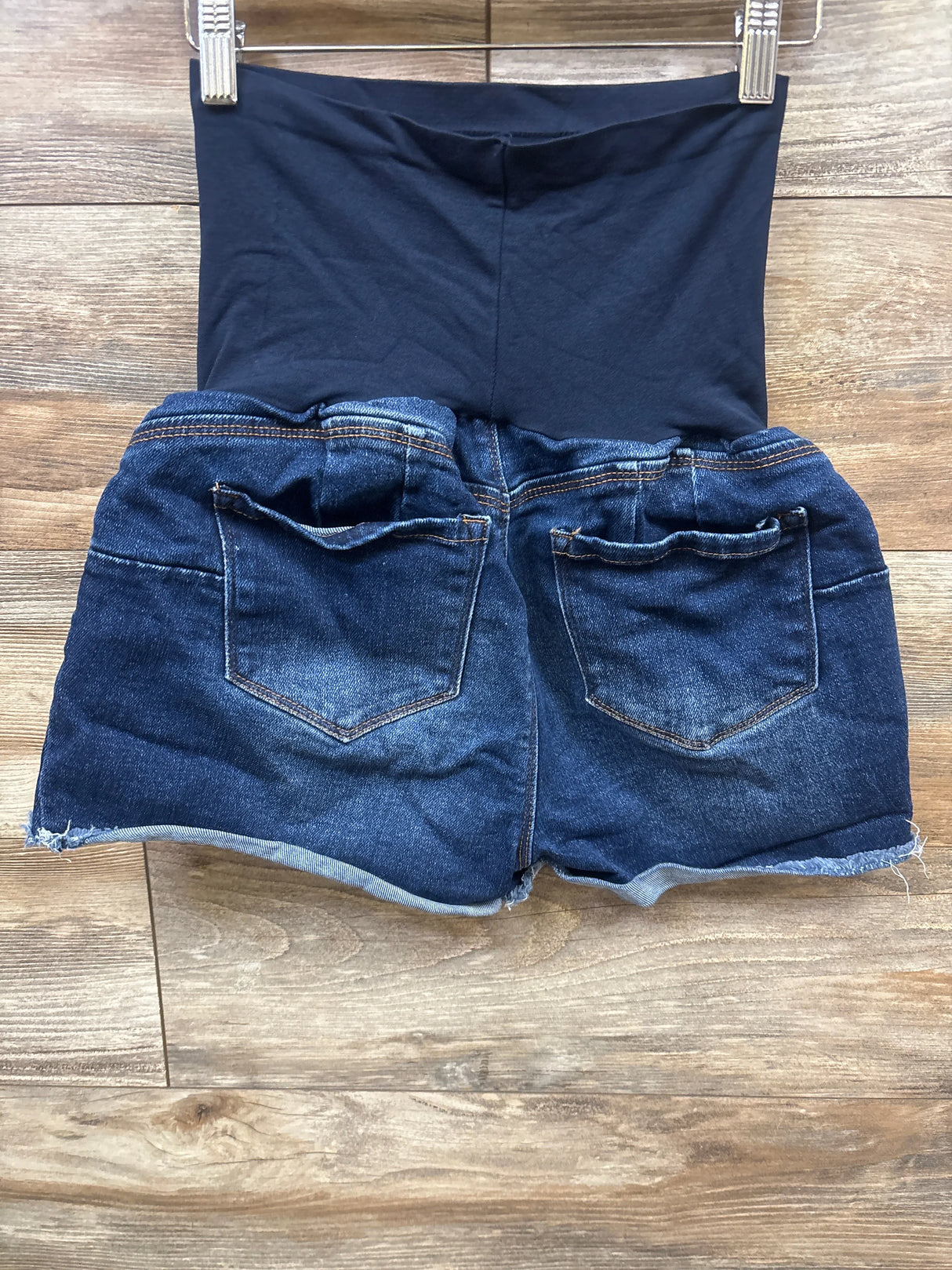 Haute Mama Maternity Full Panel Denim Frayed Trim Shorts Navy sz Large