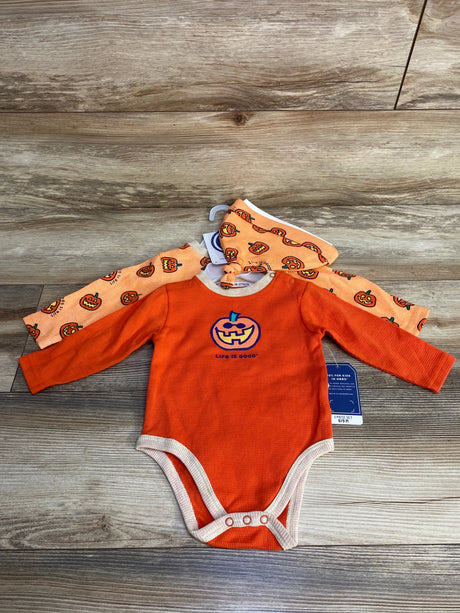 NEW Life is Good 3pc Pumpkin Bodysuit Set Orange sz 6-9m - Me n Mommy To Be