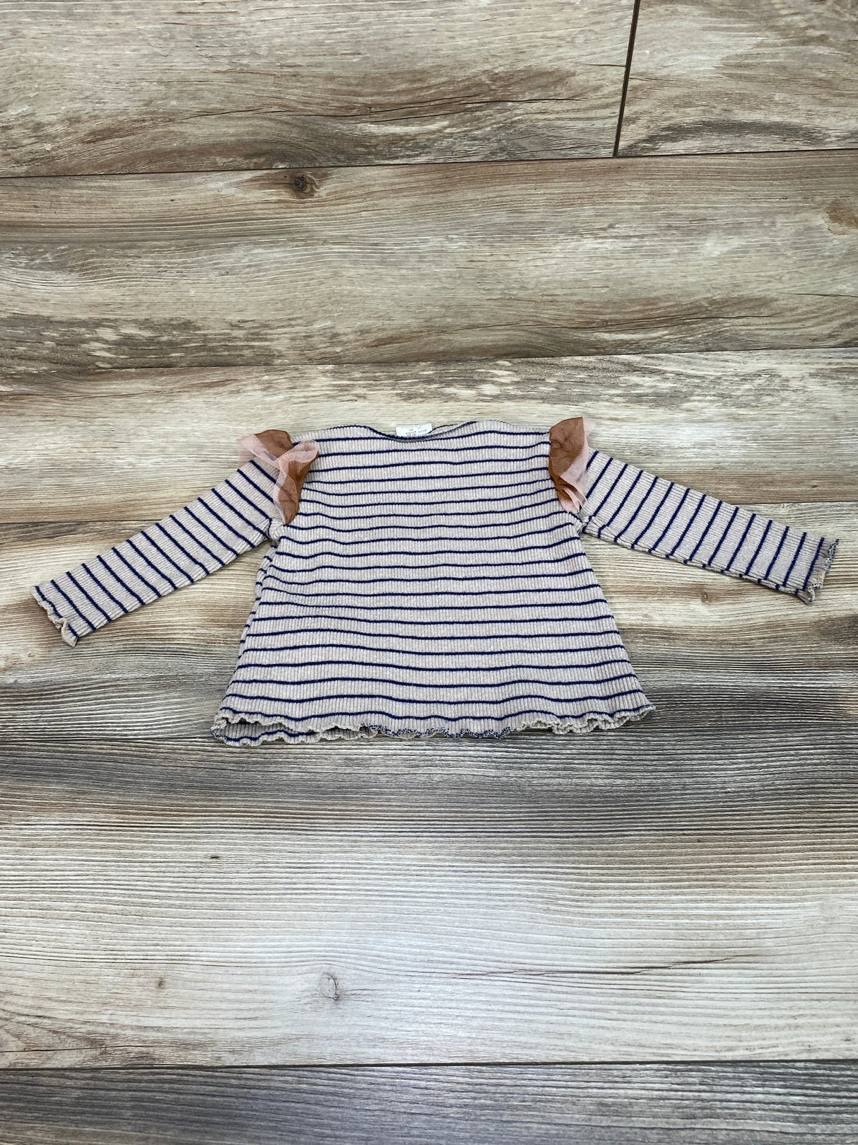 Zara Baby Ribbed Striped Shirt Beige sz 9-12m