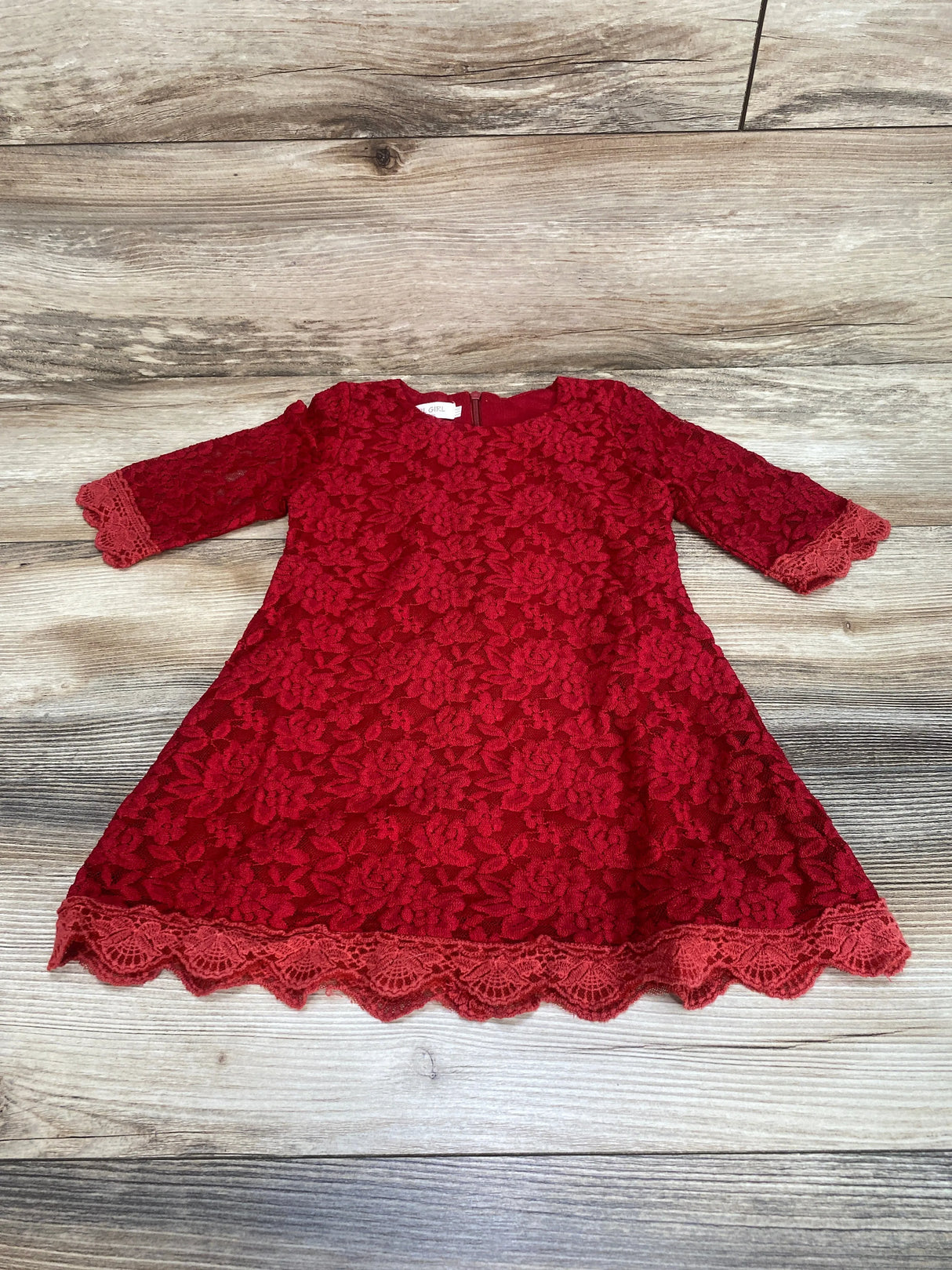 April Girl Lace 3/4 Sleeve Dress Red sz 3T