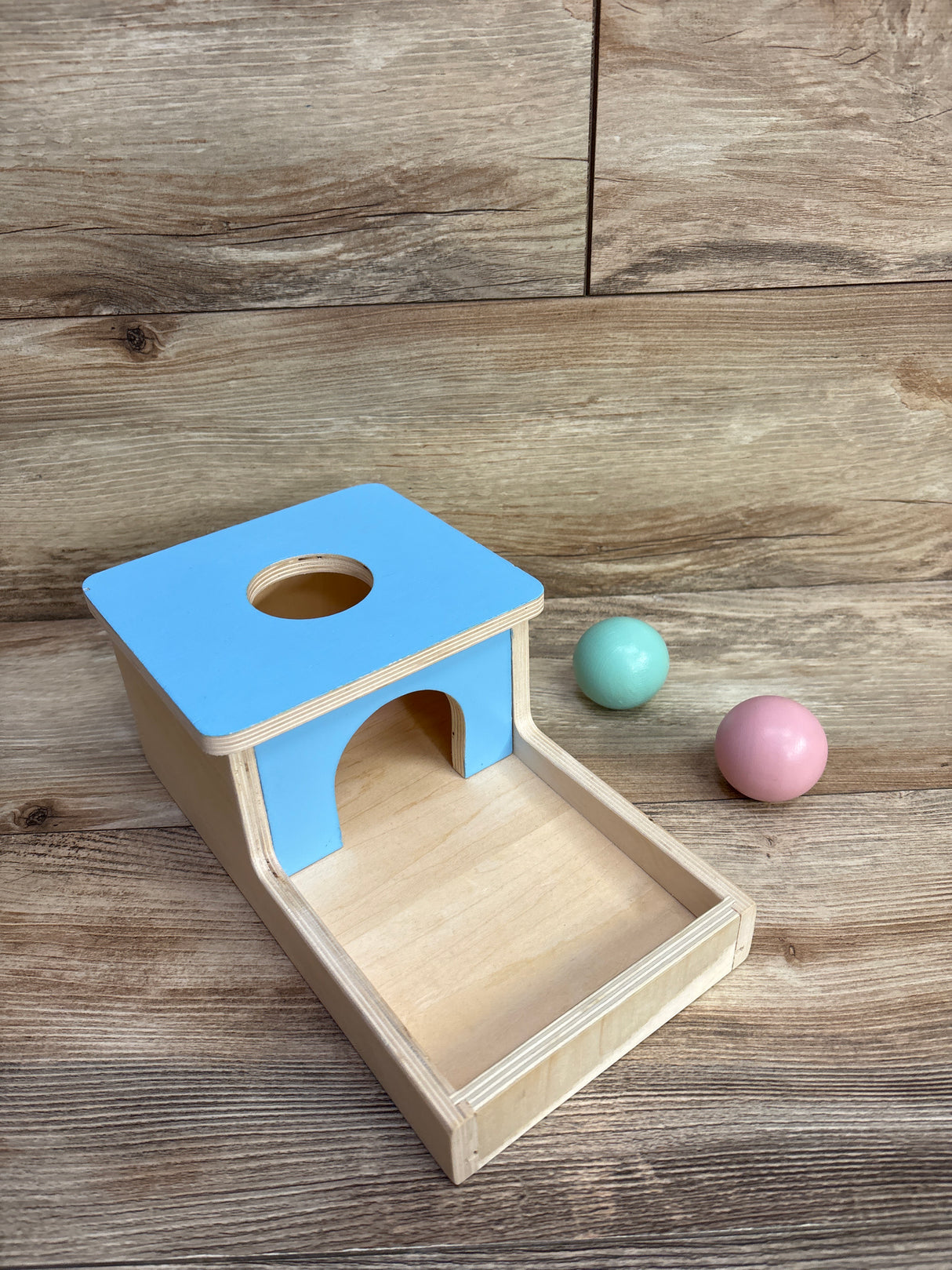 Montessori Ball Drop Wooden Toy + Two Balls