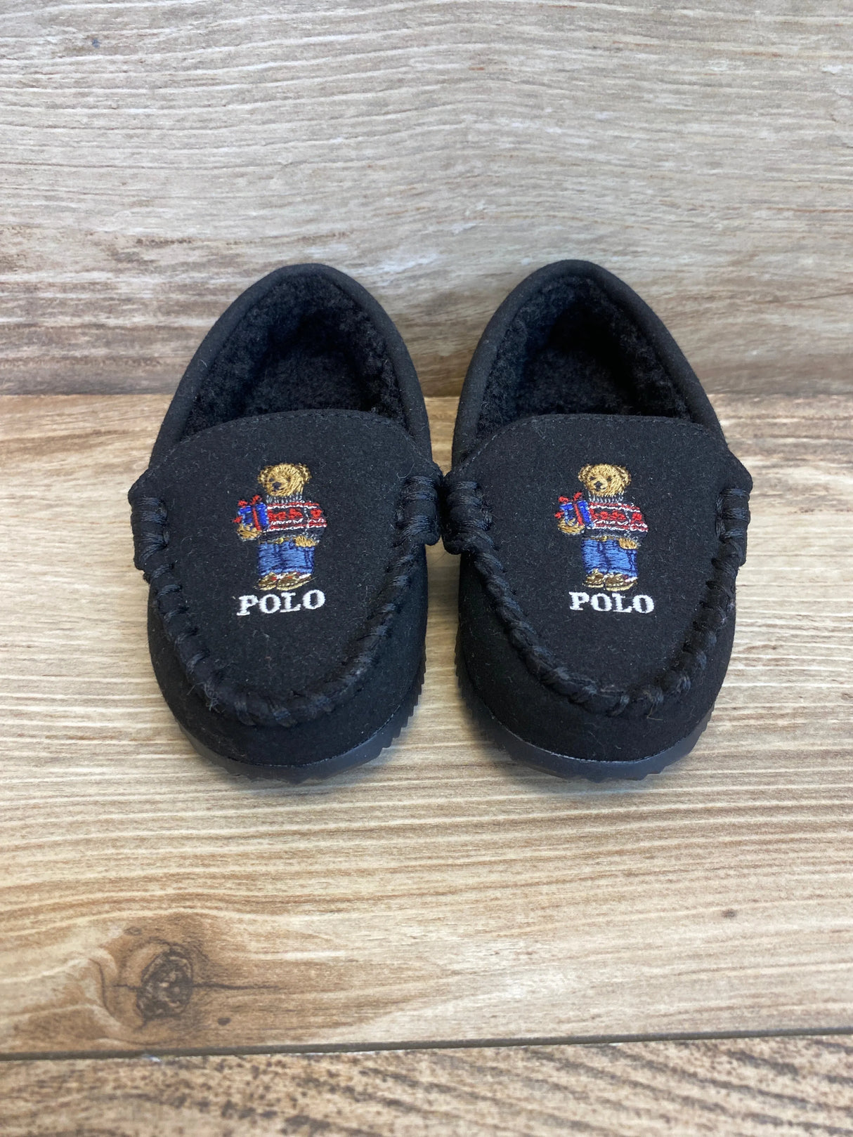 Ralph Lauren Dezi IV Polo Bear Faux-Suede Slipper Black sz 5c