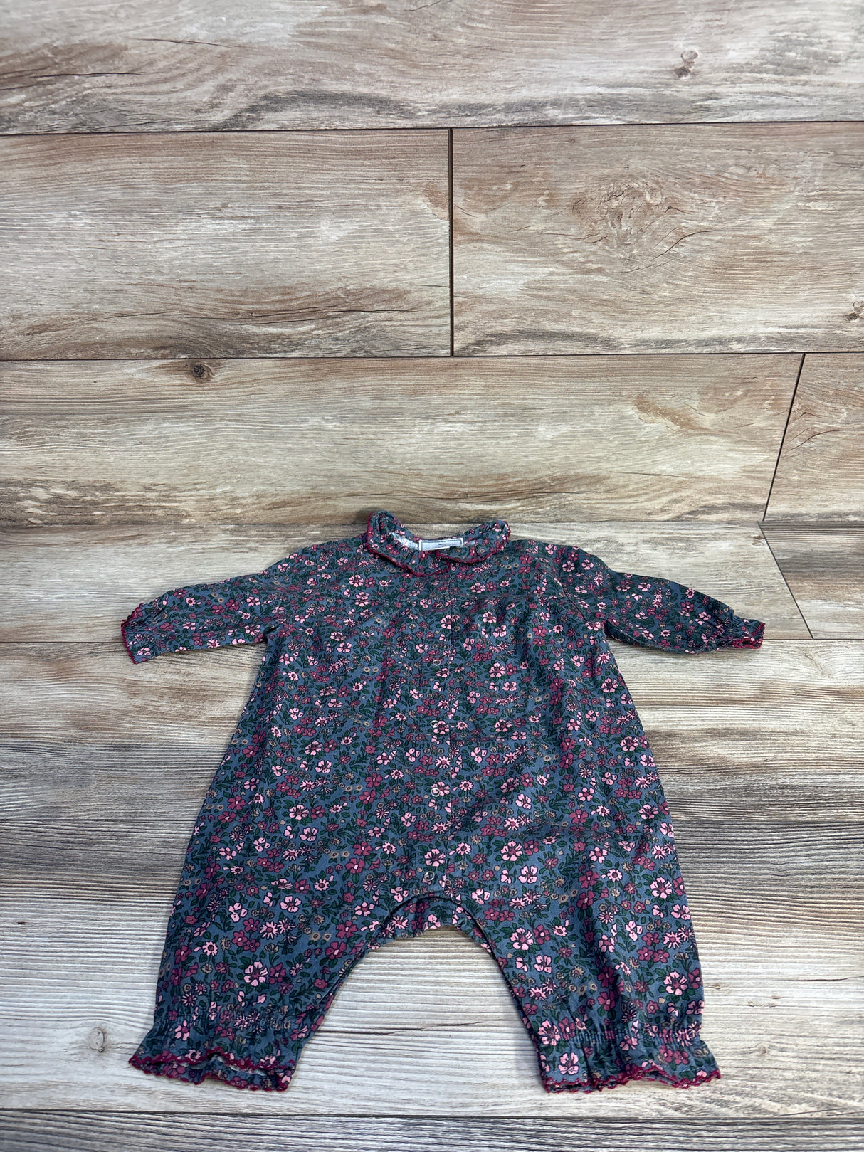 Petite Plume Twill Madeline Romper Blue sz 3/6m