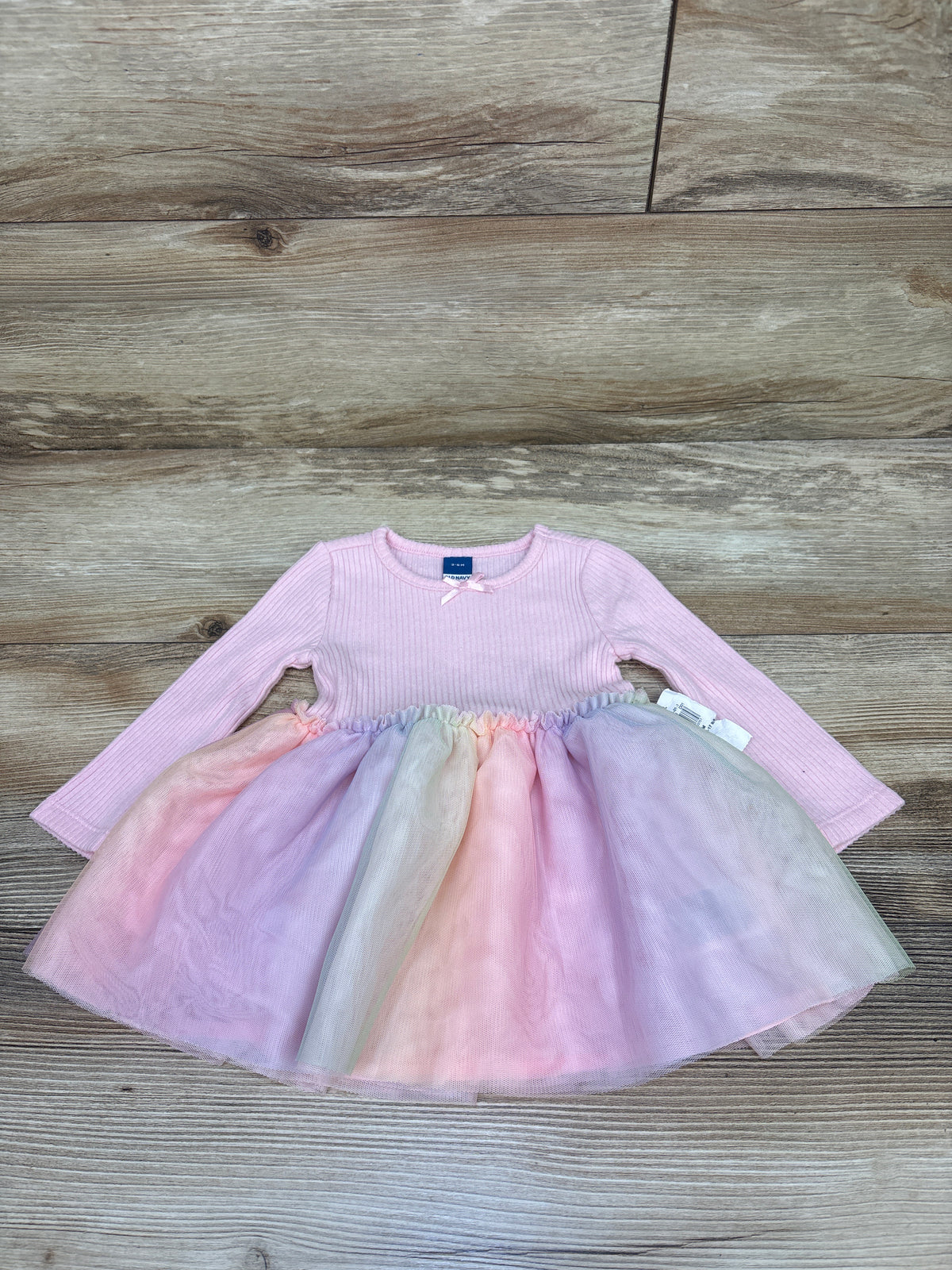 NEW Old Navy Ribbed Long Sleeve Tulle Dress Pink sz 3-6m