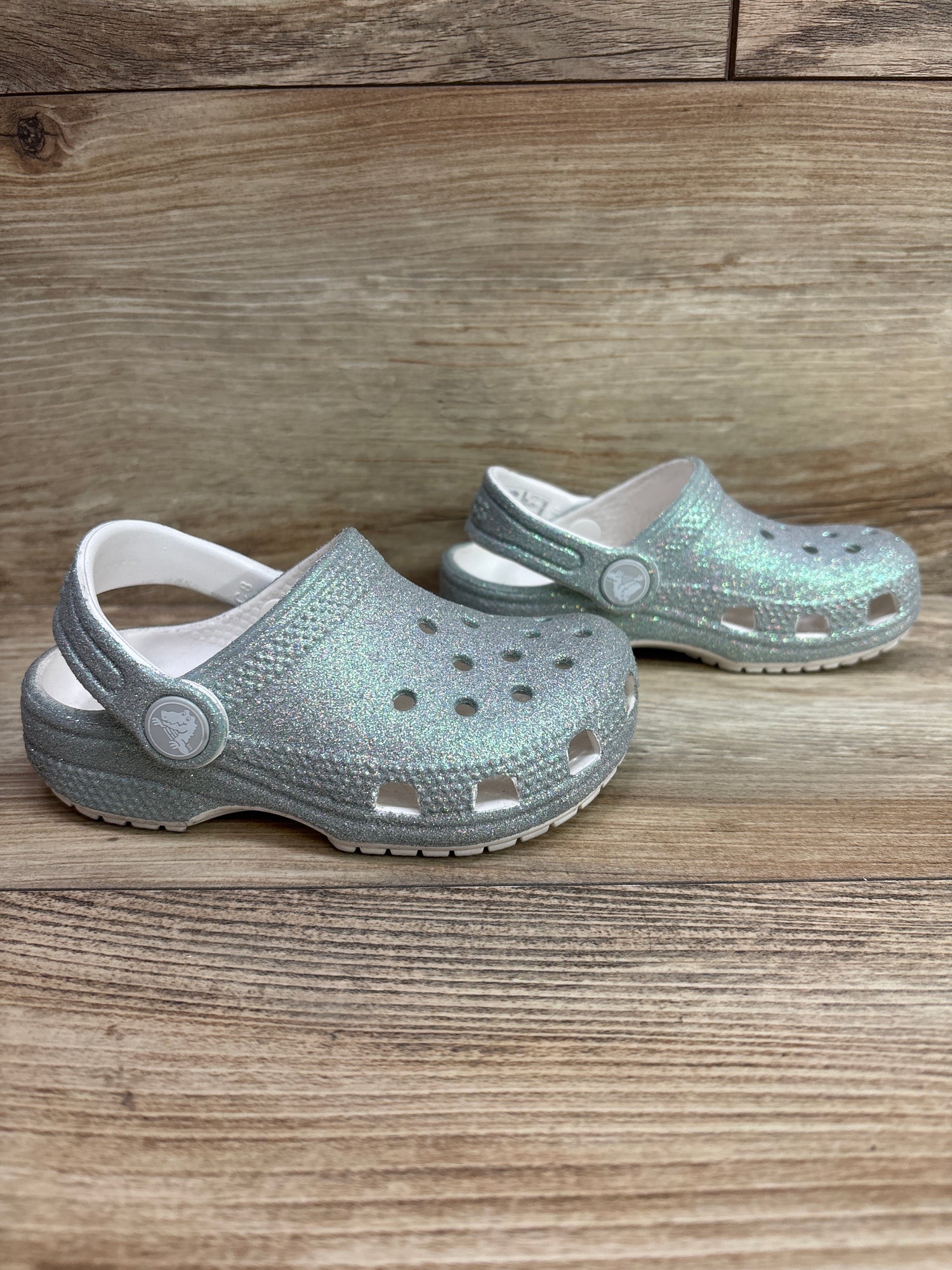 Crocs Classic Clogs Glitter Silver sz 8c