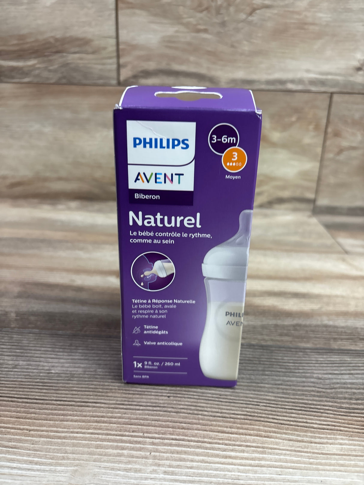 NEW Philips Avent Natural Baby Bottle with Medium Flow 3 Nipple, 9oz 3-6m