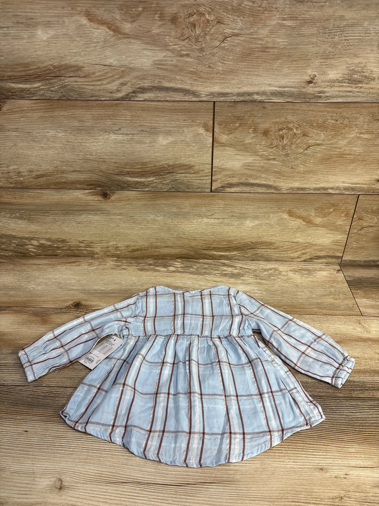 NEW Jumping Beans Henley Plaid Peplum Top Blue sz 12m