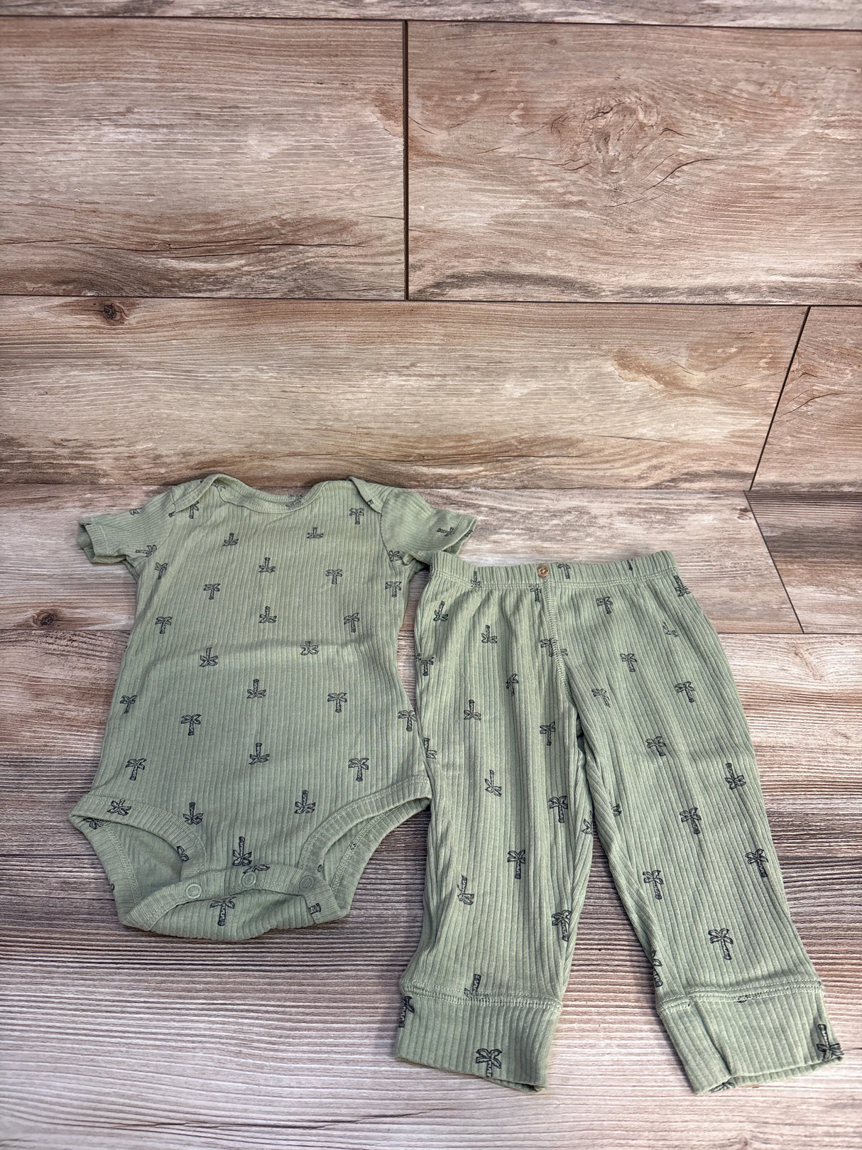 Carter's 2pc Ribbed Palm Tree Print Bodysuit & Pants Set Green sz 12m