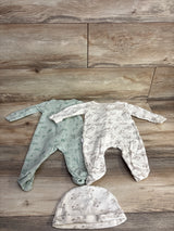 Tahari Baby 3pc Animal Print Sleeper & Hat Set Sage sz 0-3m