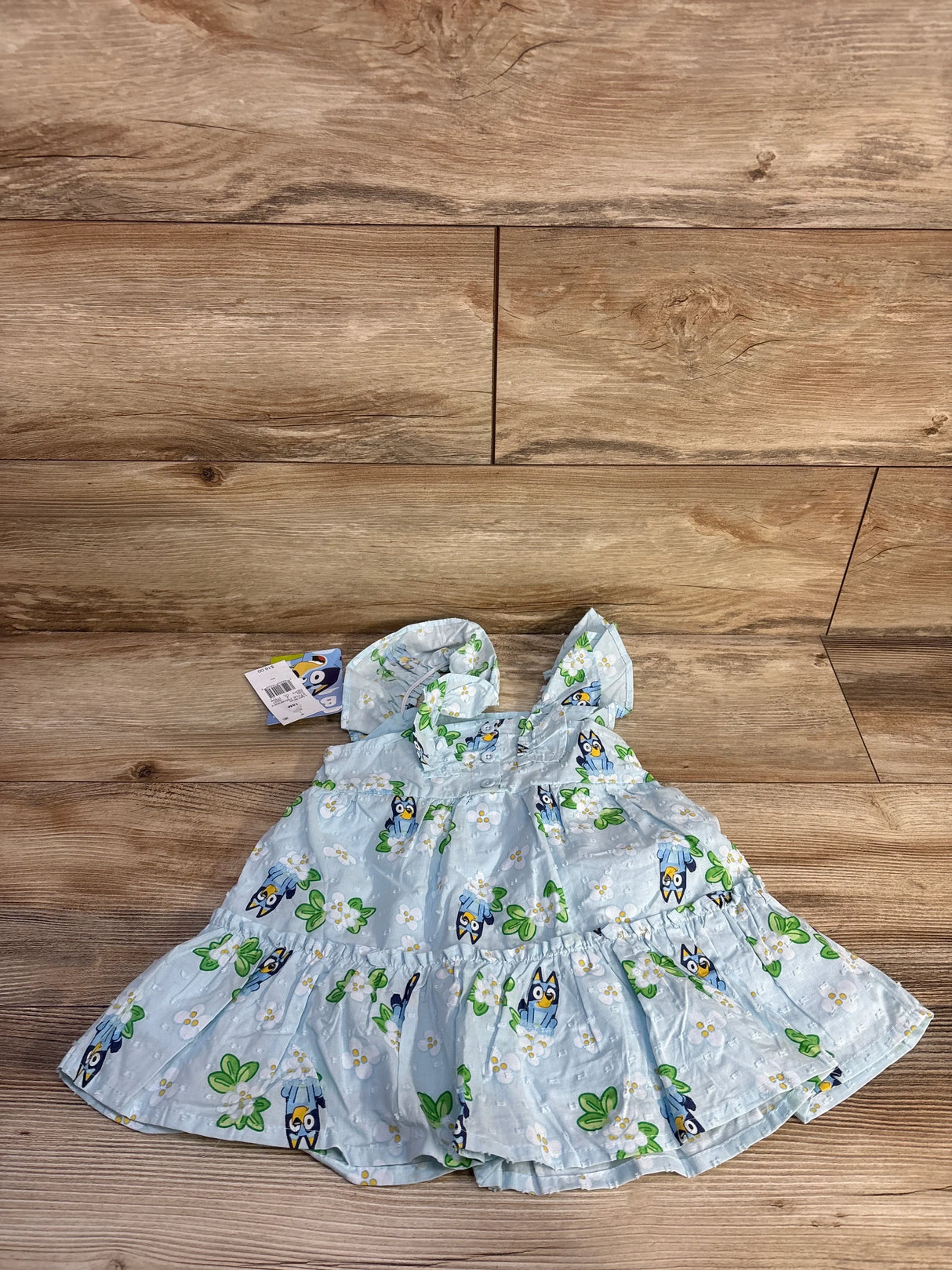 NEW Bluey Swiss Dot Floral Dress Light Blue sz 18m