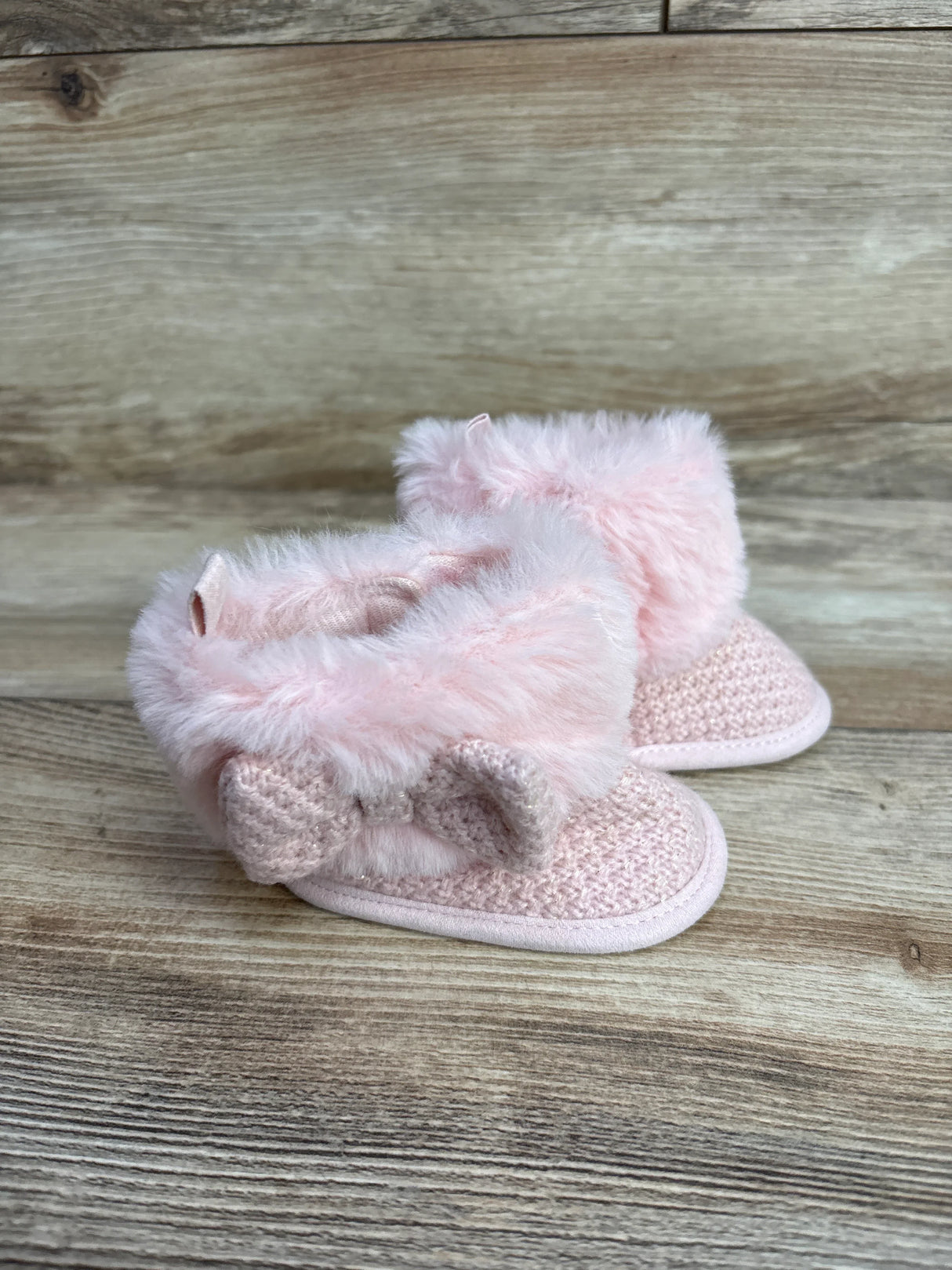 First Steps by Stepping Stones Faux Fur Knit Booties Pink sz 1/2c
