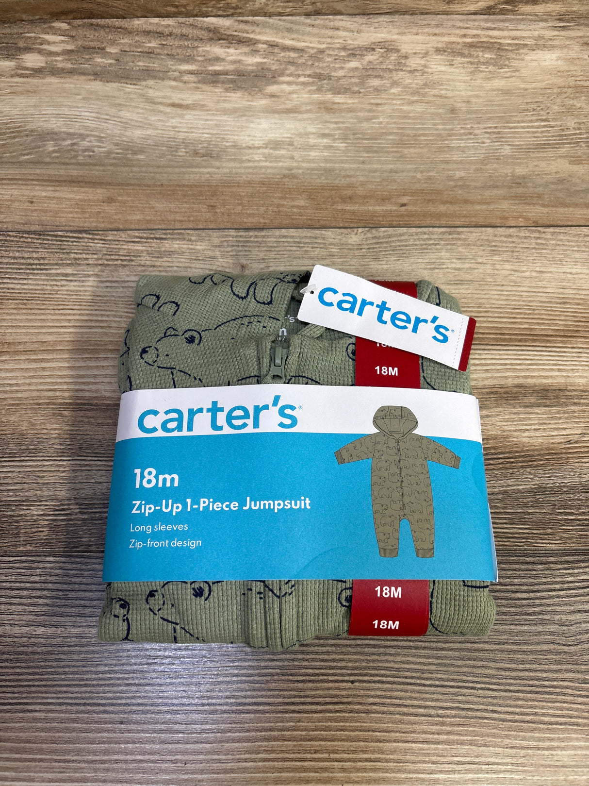 NEW Carter's Waffle Knit Hooded Coverall Green sz 18m