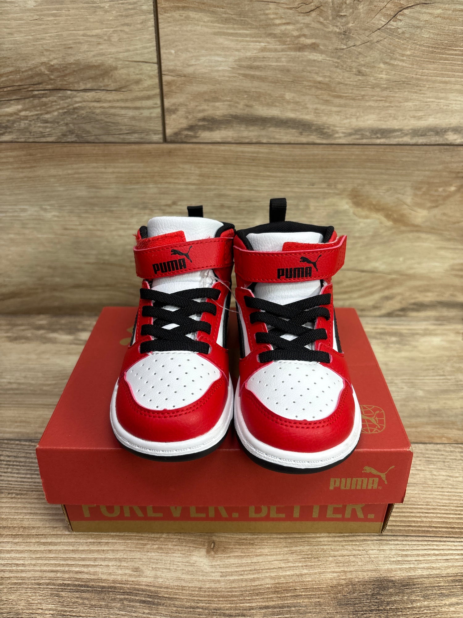 NEW Puma Rebound V6 Easy On Mid Top 'Black-Red' Sneakers sz 8c
