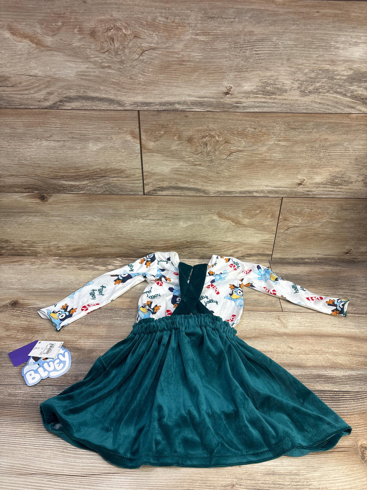 NEW Bluey 2pc Christmas Shirt & Velvet Skirtall Set White sz 2T