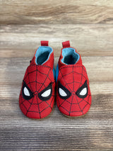 Spider-Man baby shoes with red web design, blue lining, soft sole for infants, kids footwear