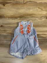Janie & Jack Striped Embroidered Shortie Romper Blue sz 12-18m