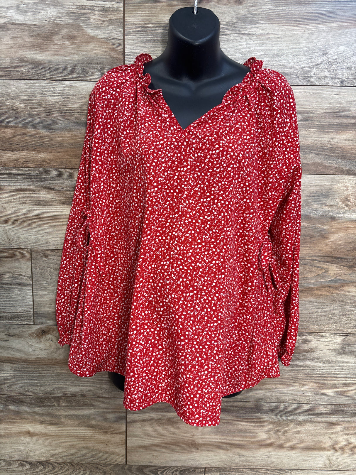 Isabel Maternity Tie Waist Long Sleeve Top Red sz Large