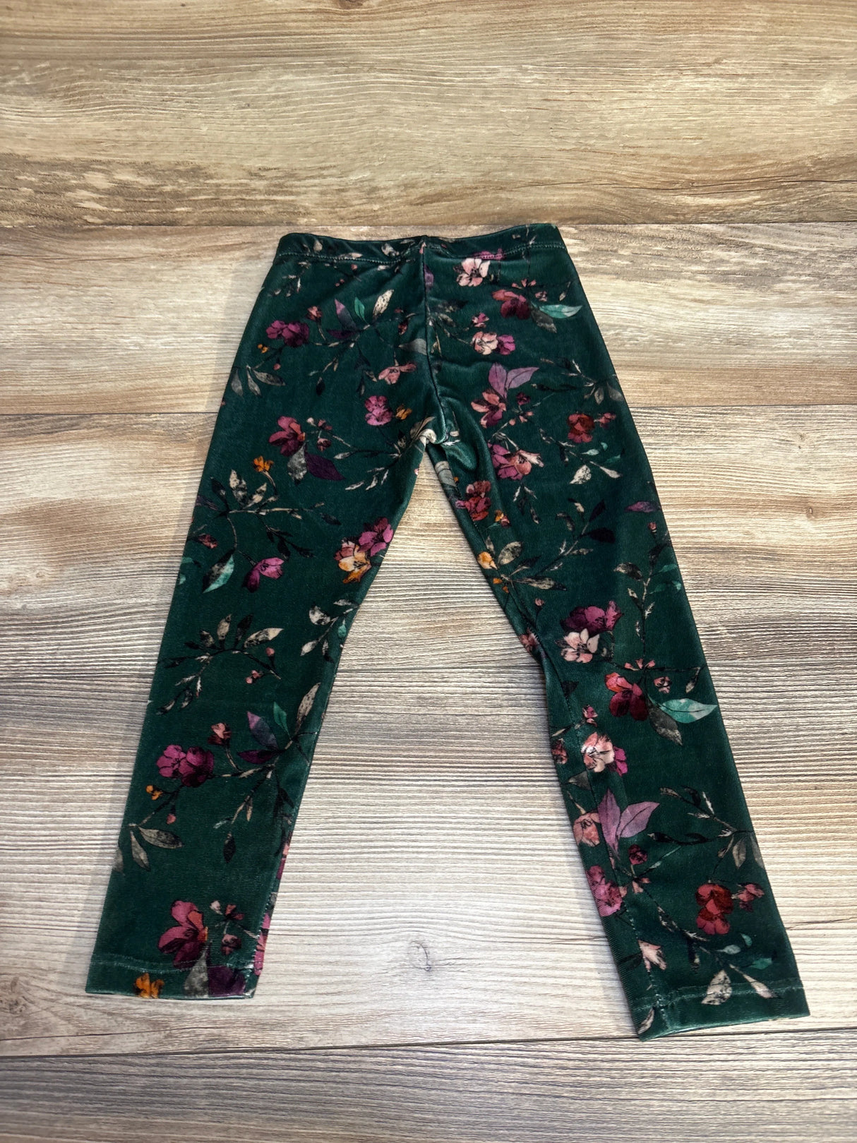 Zara Girls Velvet Floral Leggings Green sz 5T