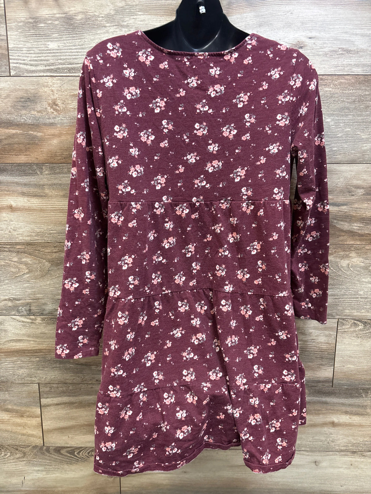Maroon floral tiered maternity dress with long sleeves by Me n Mommy To Be