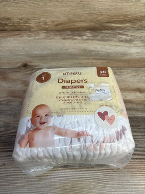 Kit and Pearl Sensitive diapers size 1 pack with baby image on wooden background