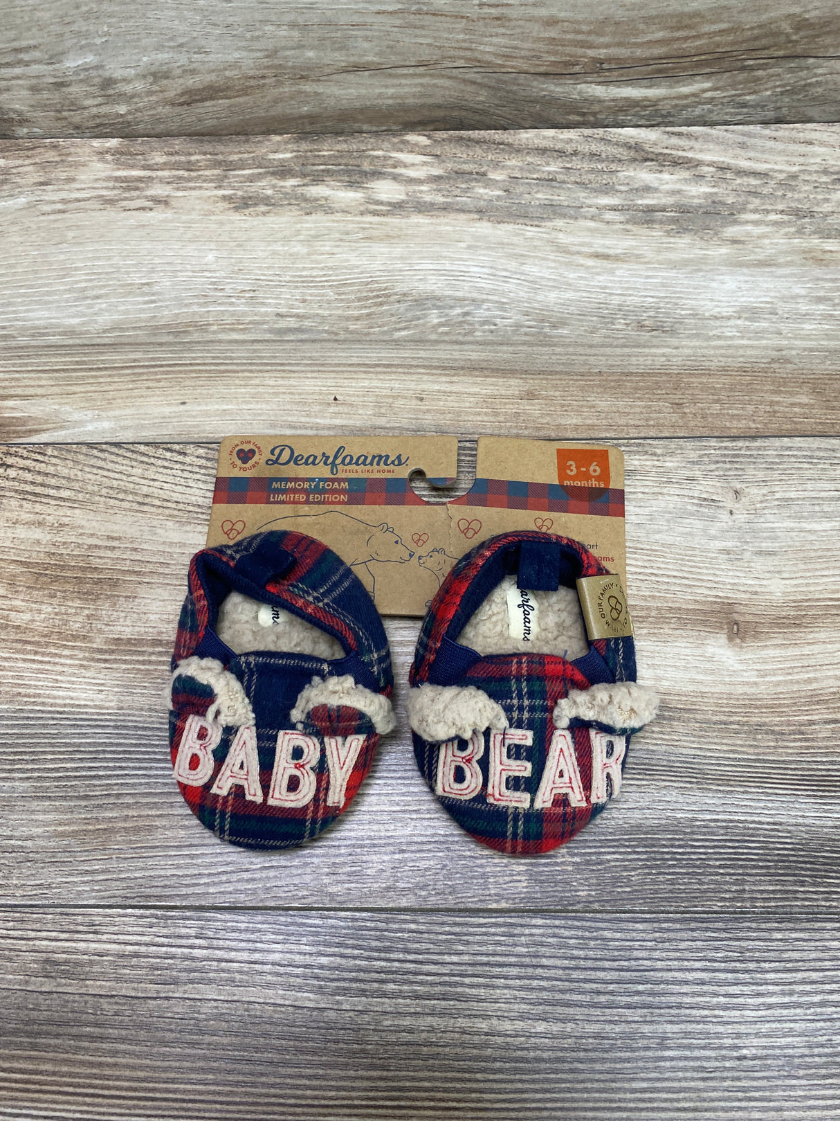 NEW  Dearfoams Baby Bear Navy Plaid Slippers Sz 2c