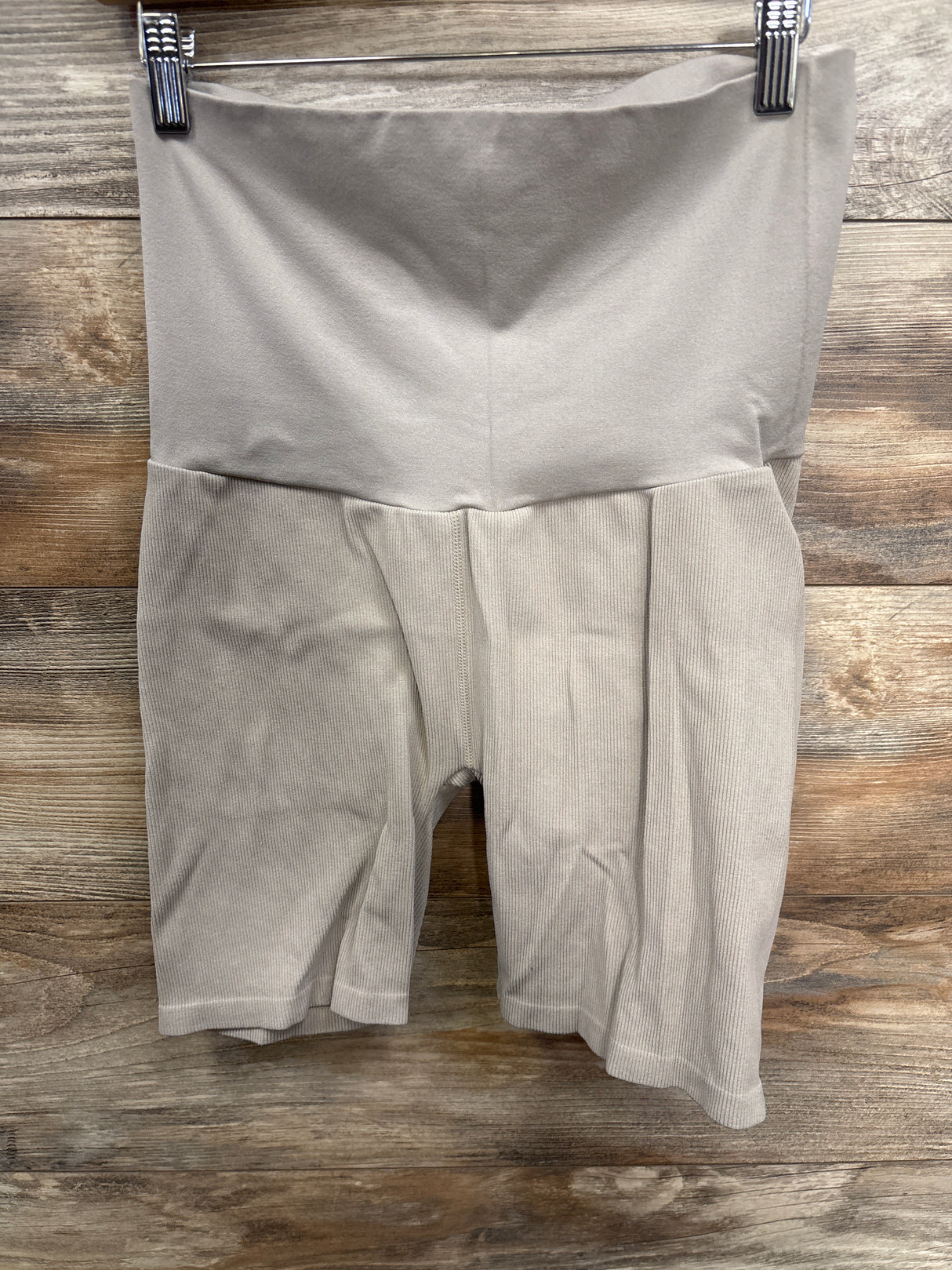 Isabel Maternity Ribbed Full Panel Bike Shorts Beige sz XL