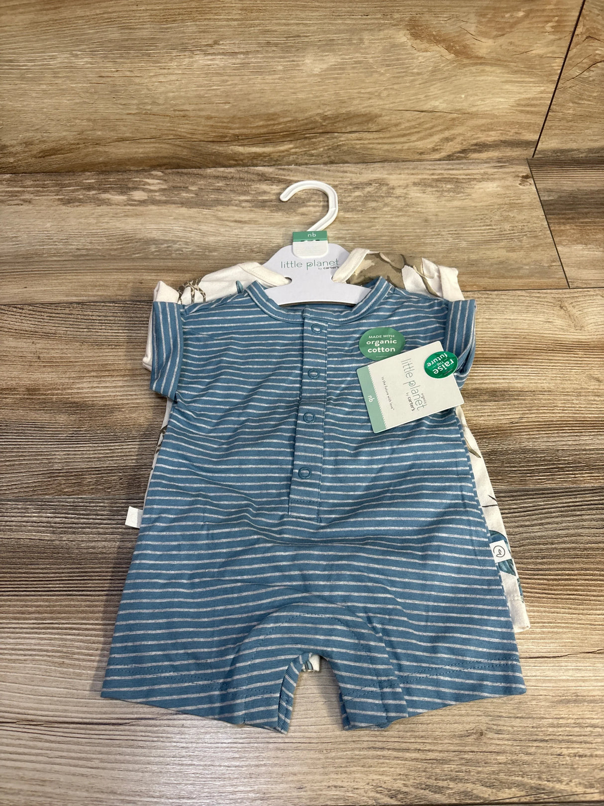 NEW Little Planet 2pk Organic Rompers in Blue & Safari sz Newborn