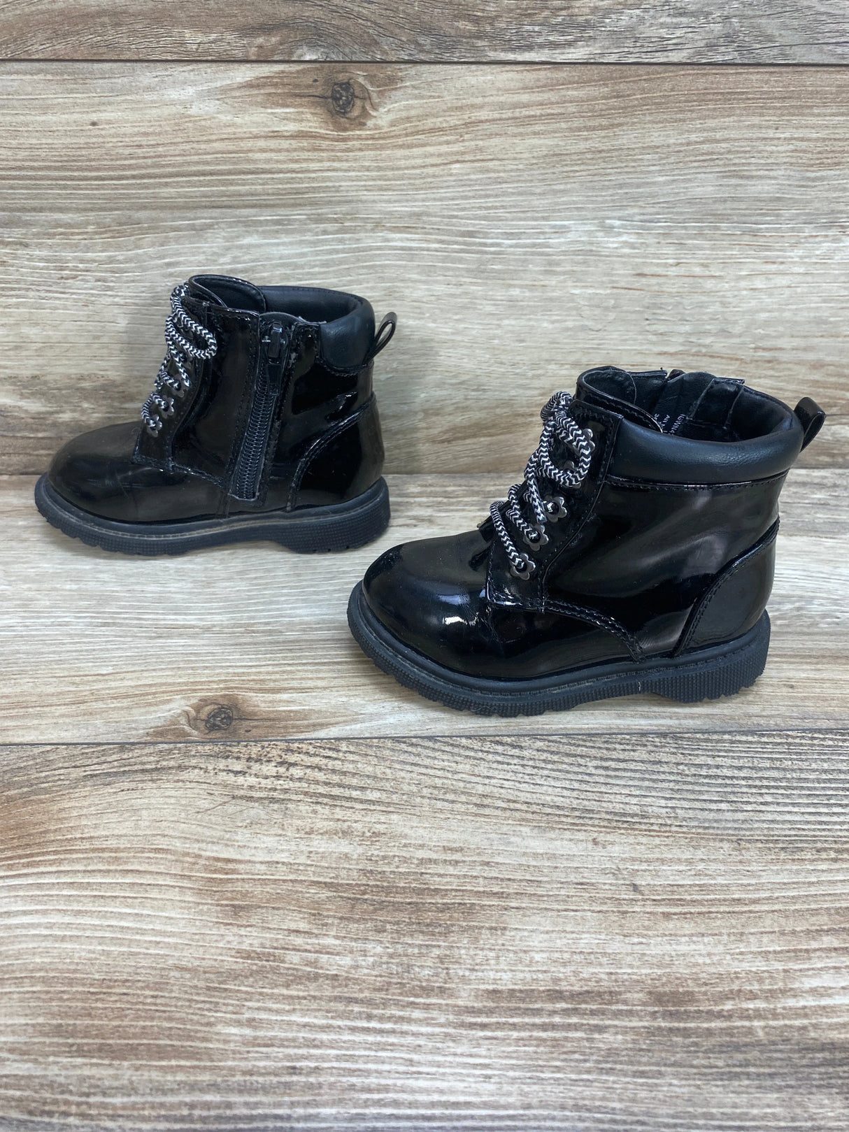 Wonder Nation Patent Moto Fashion Combat Boots Black Sz 6c