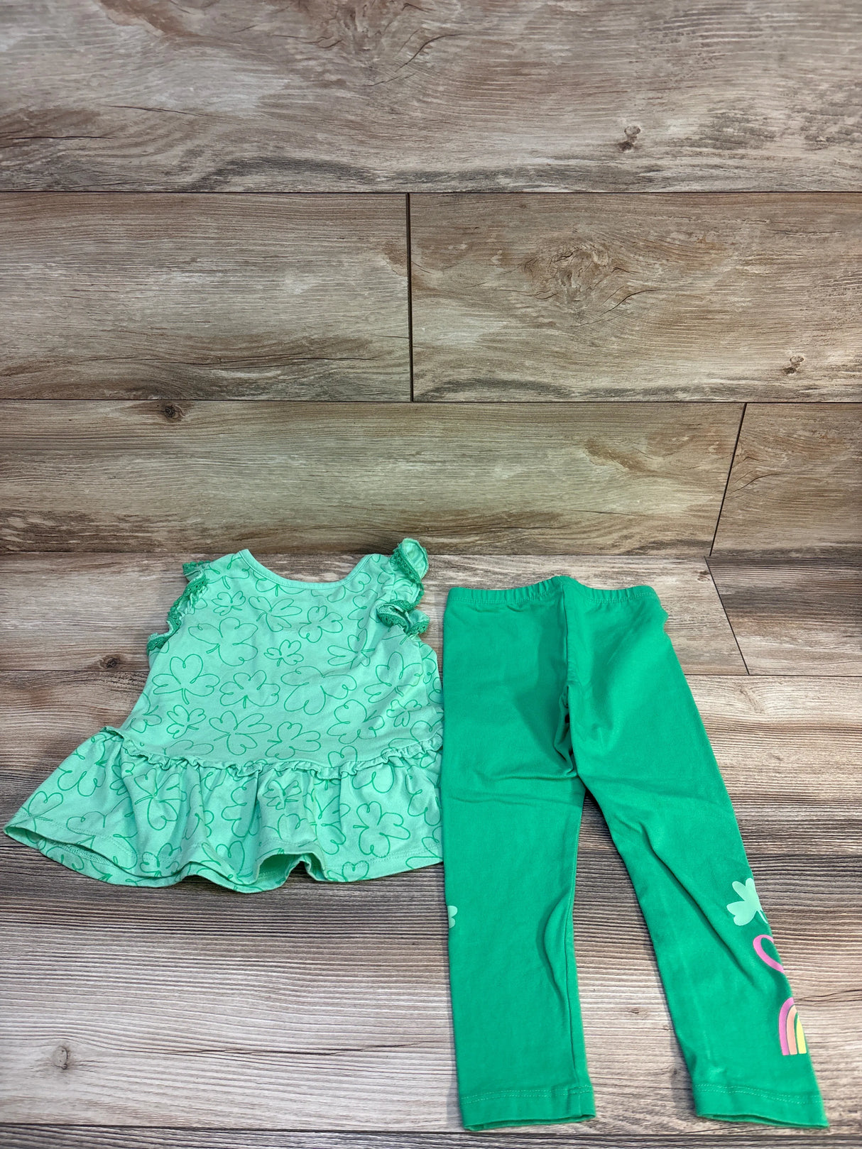 Cat & Jack 2pc Shamrock Peplum Shirt & Bottom sz Set Green sz 3T