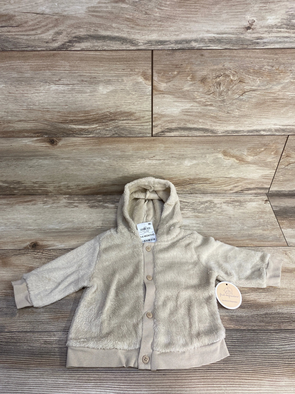 NEW First Impressions Plush Button Up Hoodie Beige sz 3-6m