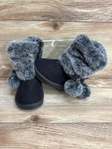 NEW First Steps by Stepping Stone Faux Fur Pom Pom Boots Black sz 5c