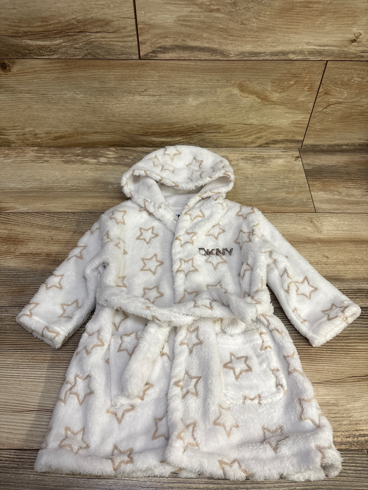 DKNY Star Print Plush Bath Robe White sz 6-9m