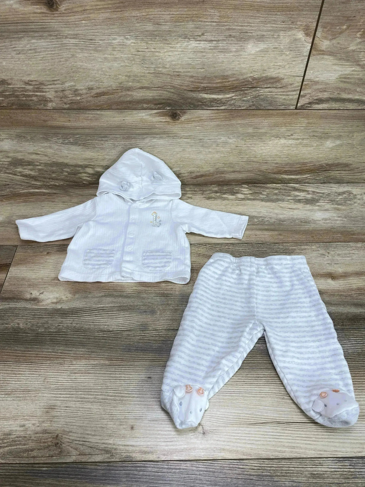 Little Me 2pc Giraffe Cardigan & Pants White sz 3m