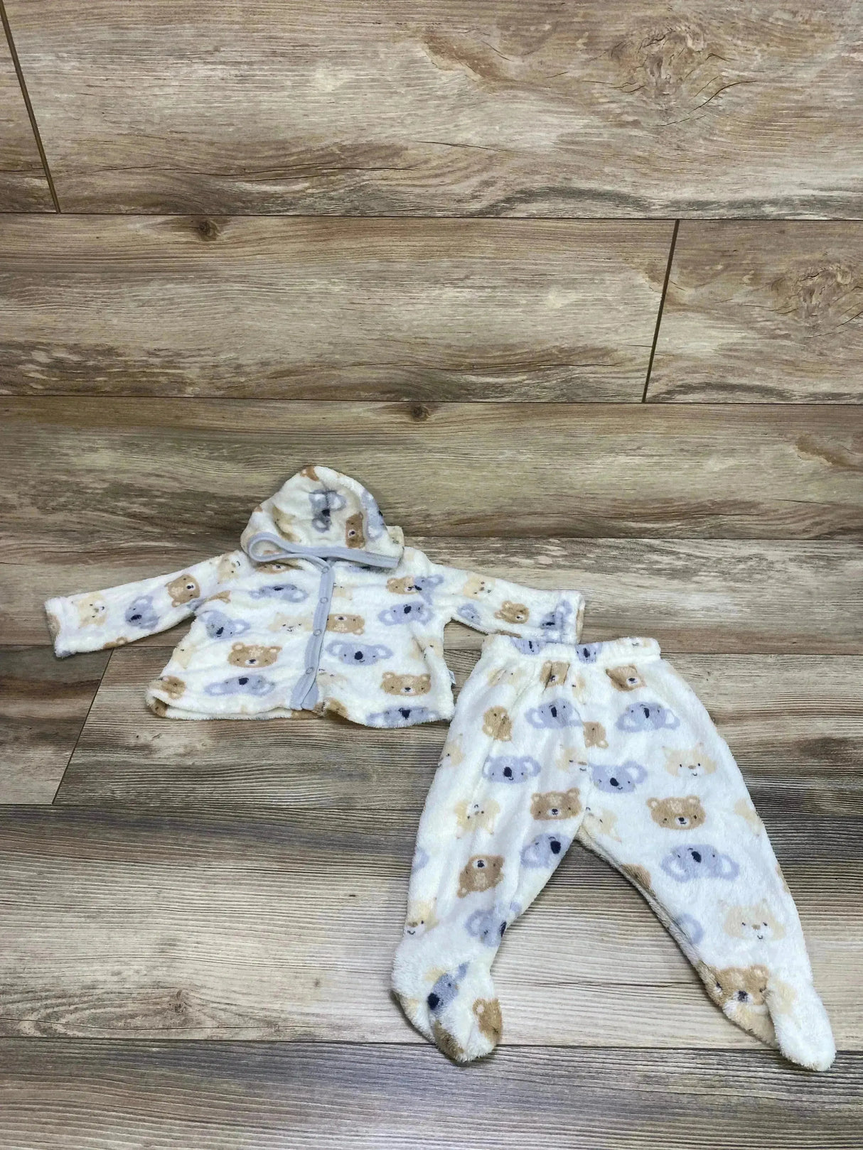Little Joy 2pc Plush Animal Print Hoodie & Pants Cream sz 0-3m