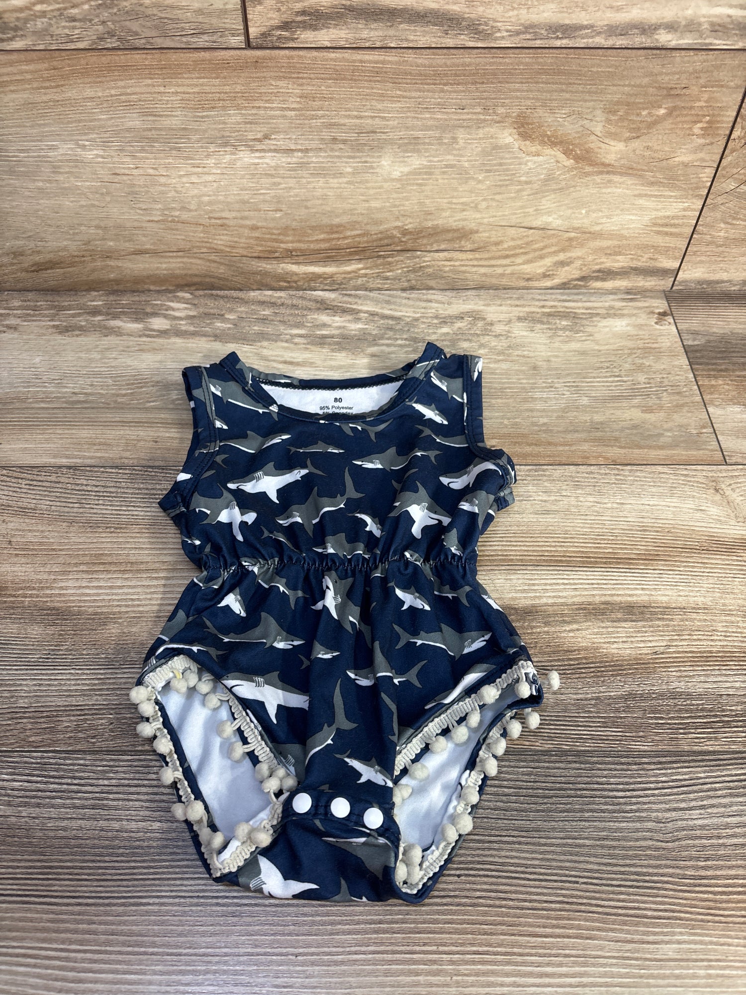 Funnycokid Shark Pom-Pom Bubble Romper Navy sz 6-9m
