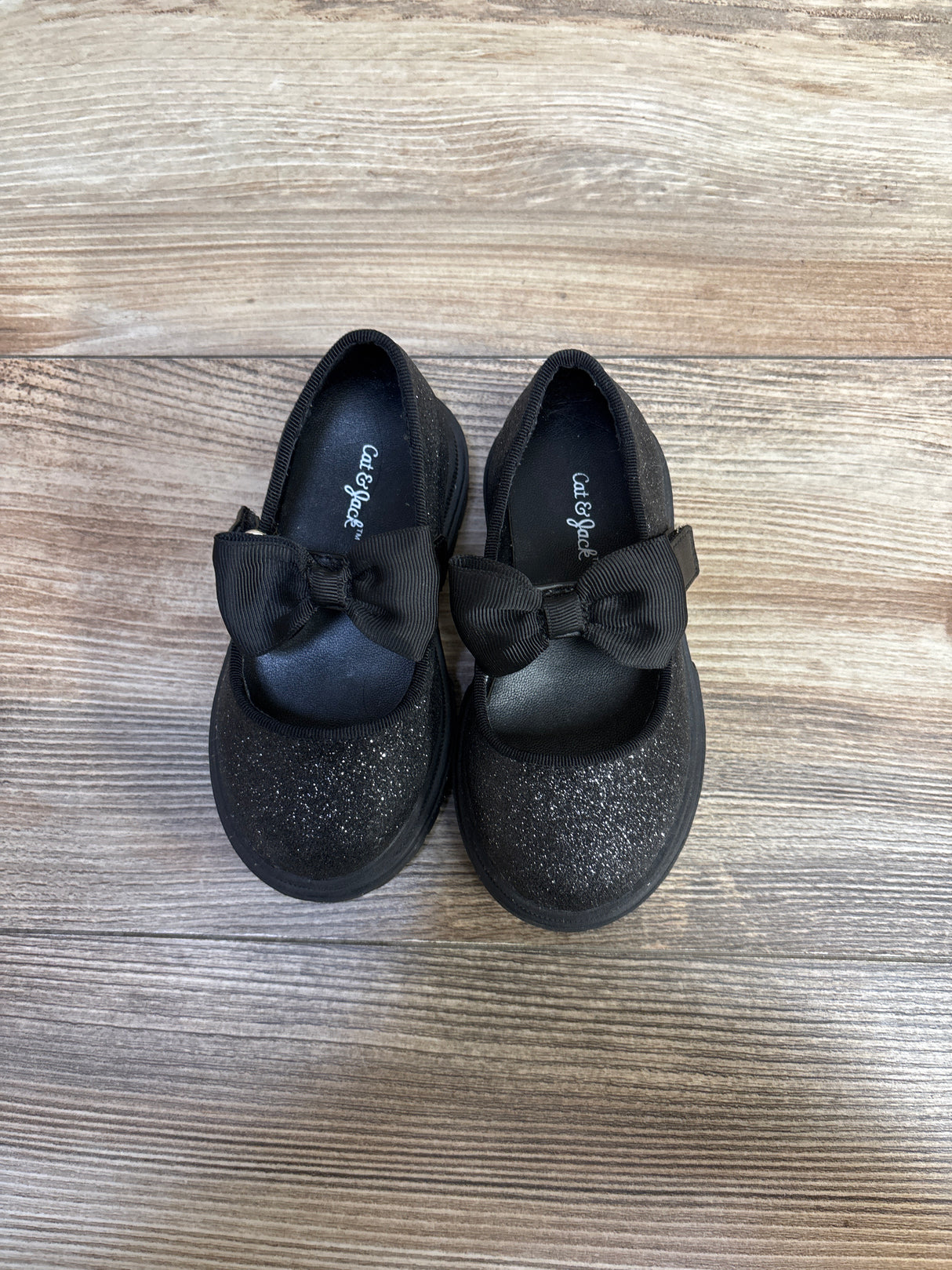 Cat & Jack Kori Lug Sole Mary Jane Flats, Black Glitter sz 6c