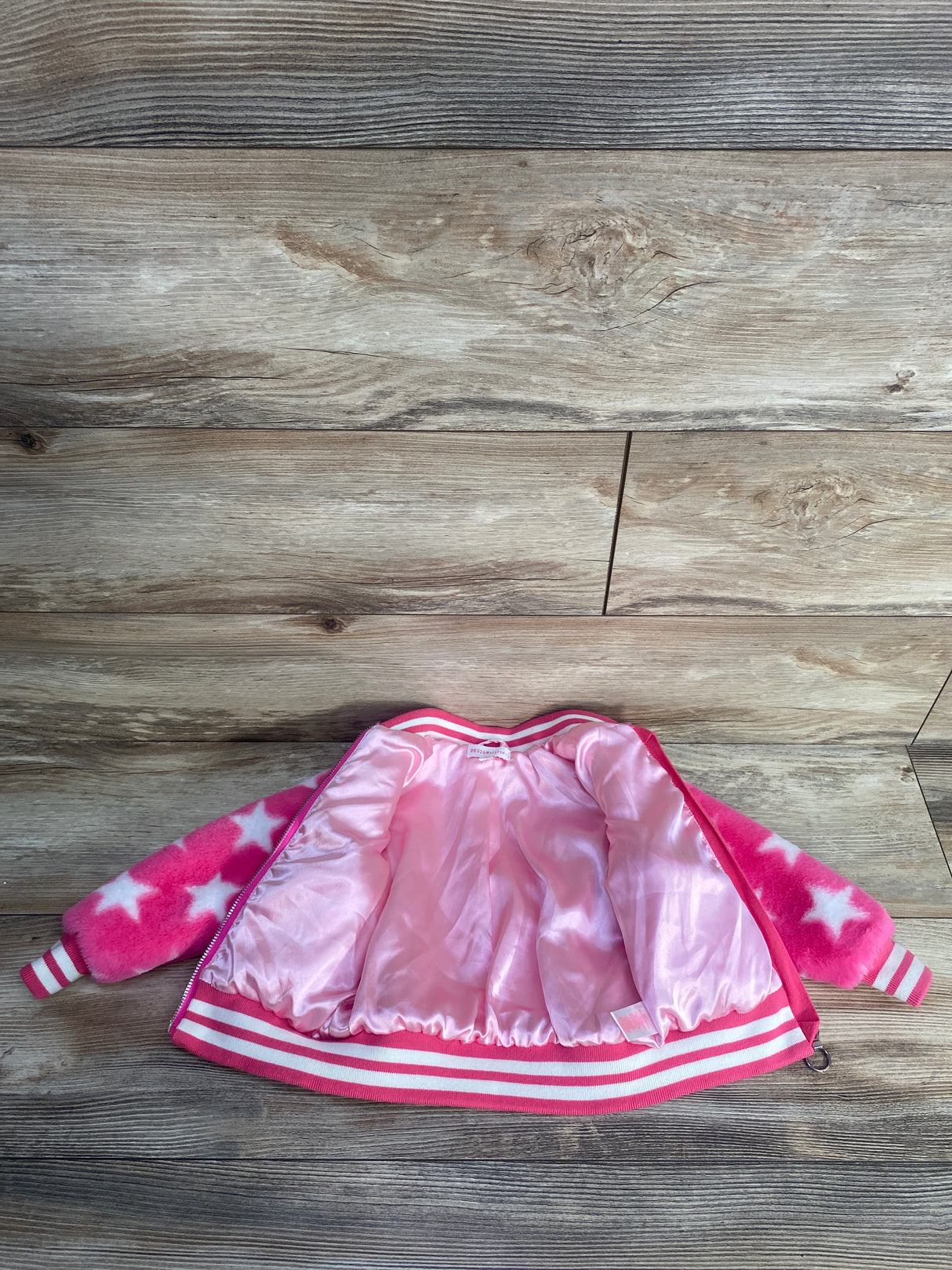 Design History Star Faux Fur Bomber Pink sz 2T