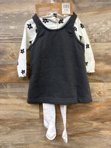 NEW Lila & Jack 4pc Dress, Long Sleeve Shirt, Tights, & Headband Set White sz 6-9m
