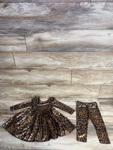 Pink Chicken Liza Leopard Lame Dress & Legging Set Brown sz 2T
