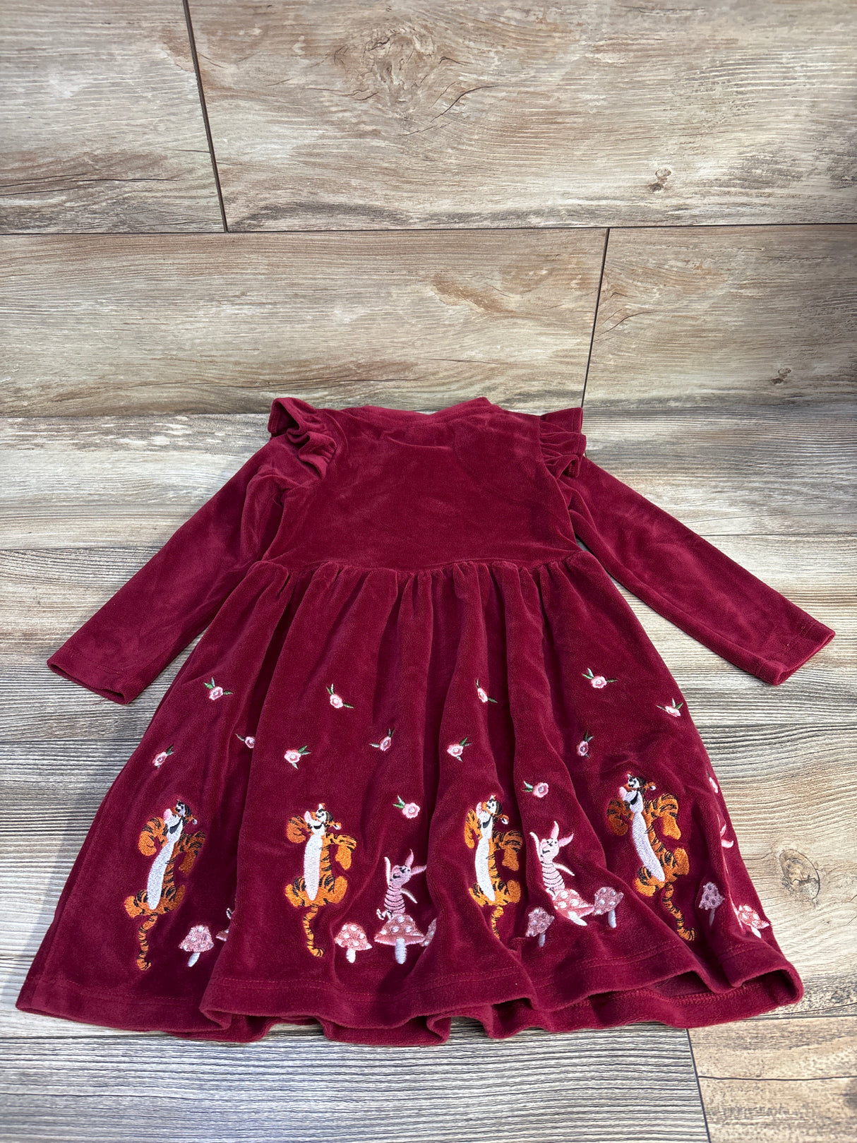 Boxlunch x Disney Winnie the Pooh Floral Long Sleeve Dress Maroon sz 3T