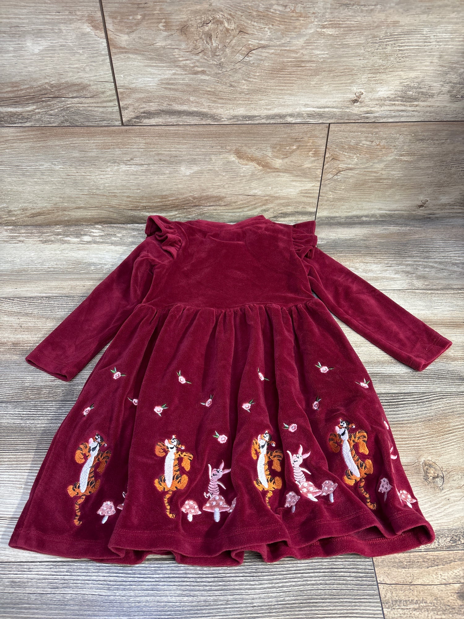 Boxlunch x Disney Winnie the Pooh Floral Long Sleeve Dress Maroon sz 3T