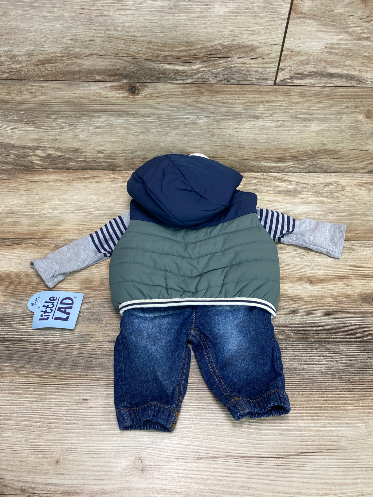 NEW Little Lad 3pc Hooded Vest Set Grey/Navy sz 0-3m