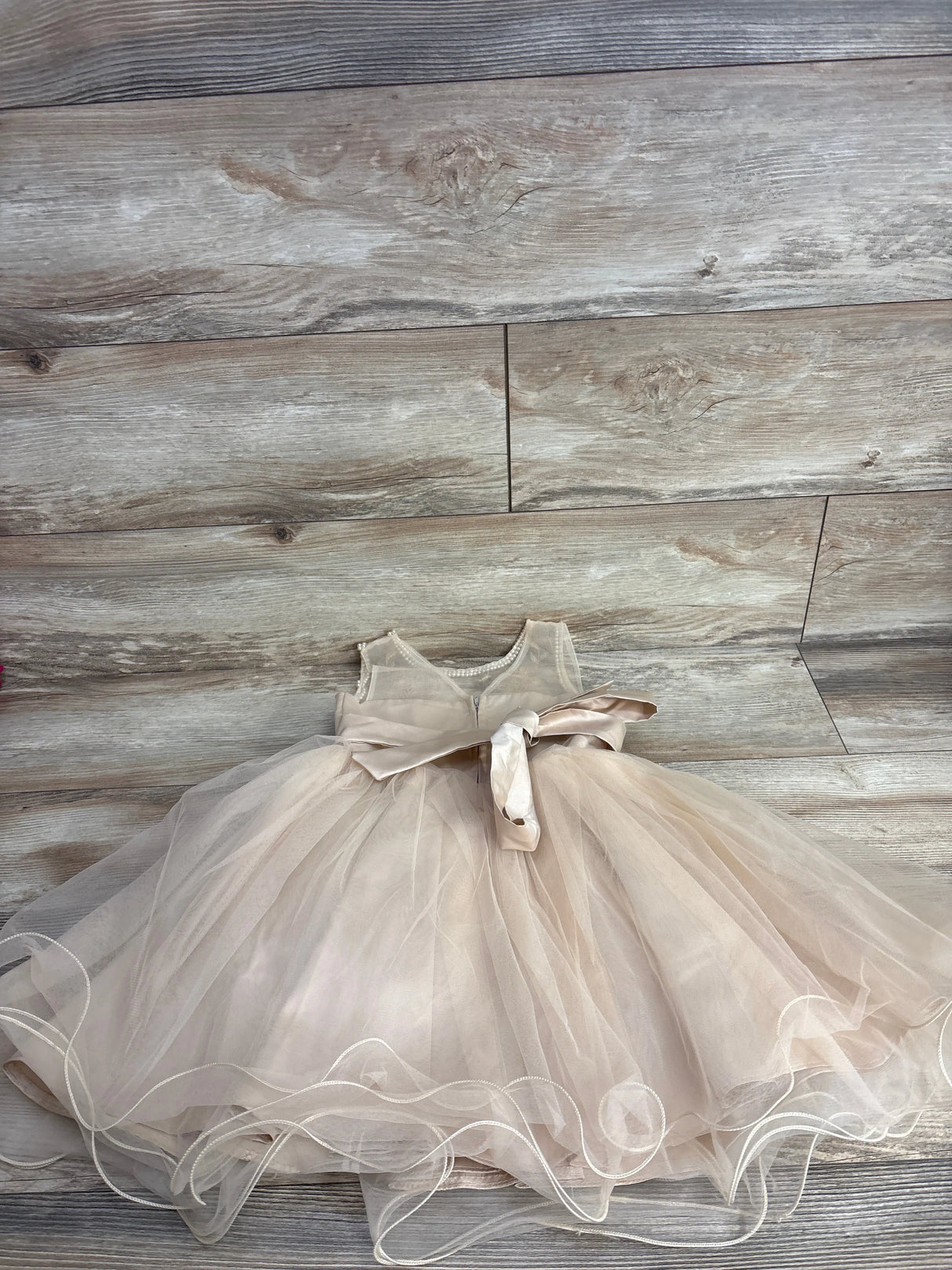 My Kids Textured Tulle Special Occasion Dress Beige sz 4T