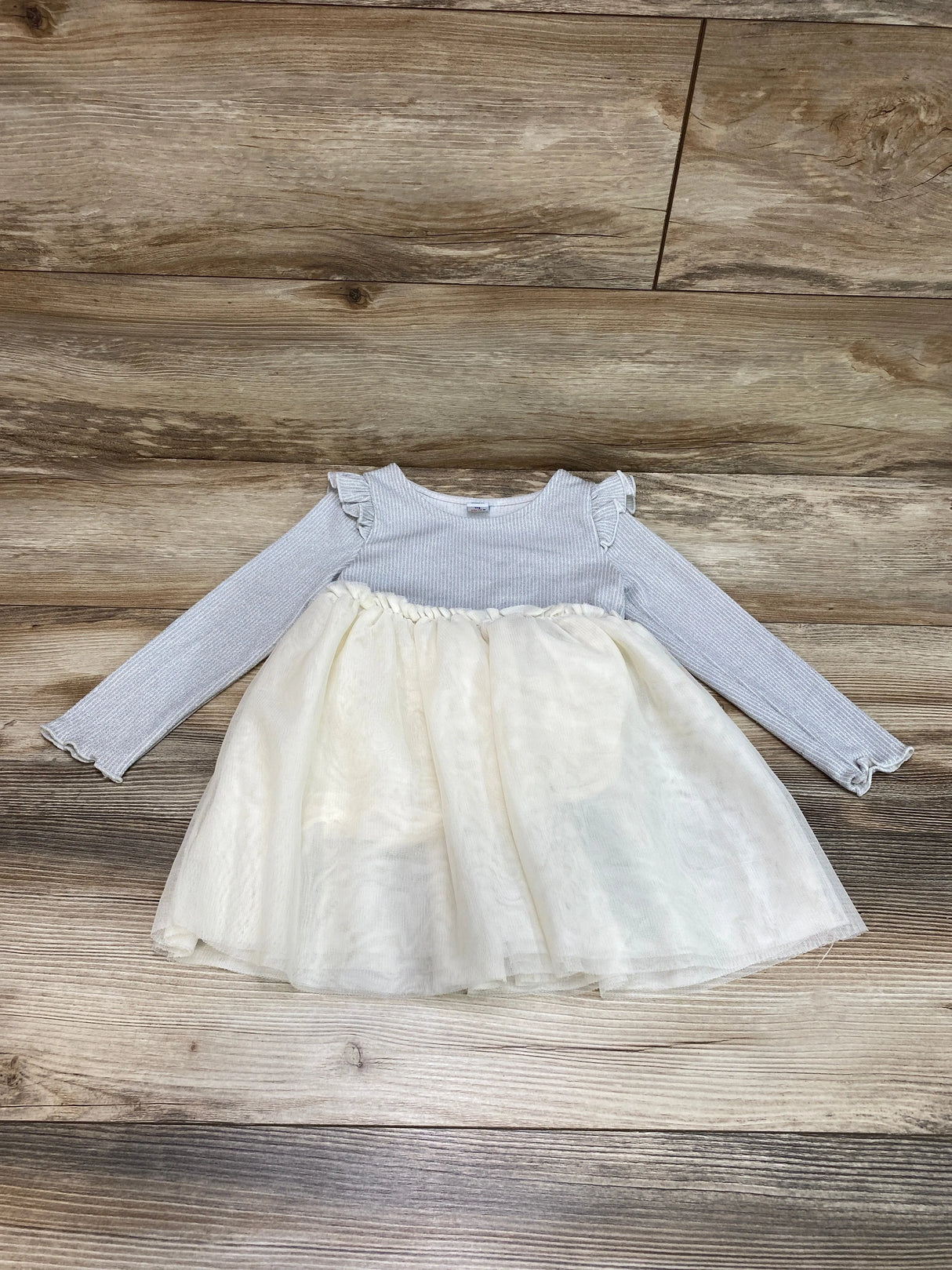 Old Navy Fit & Flare Rib Knit Ruffle Tutu Dress Grey sz 2T