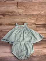 Little Me 2pc Striped Embroidered Dress & Bloomers Set Green sz 18m