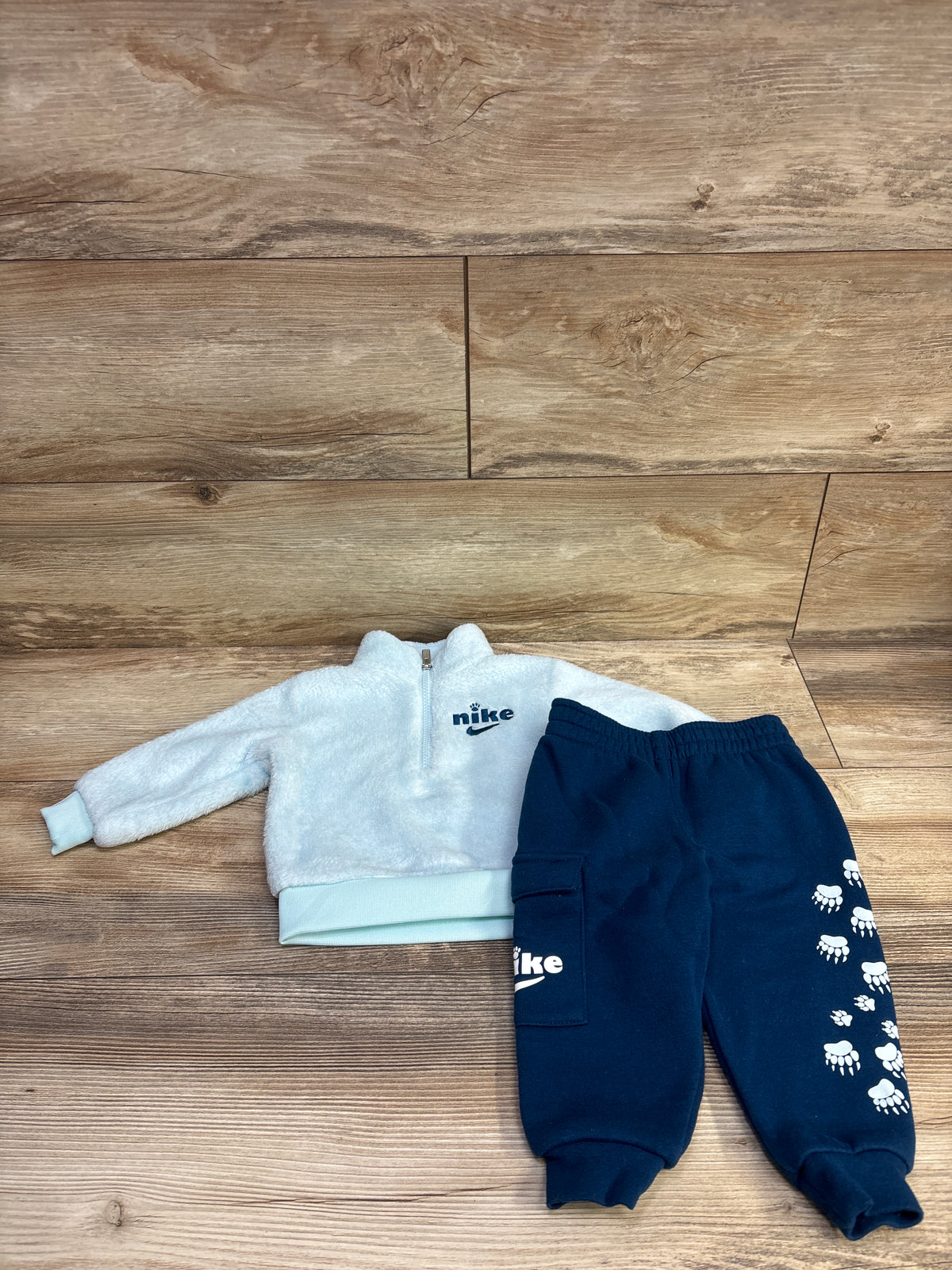 Nike 2pc Faux Fur Half-Zip Sweatshirt & Pants Set Blue sz 12m