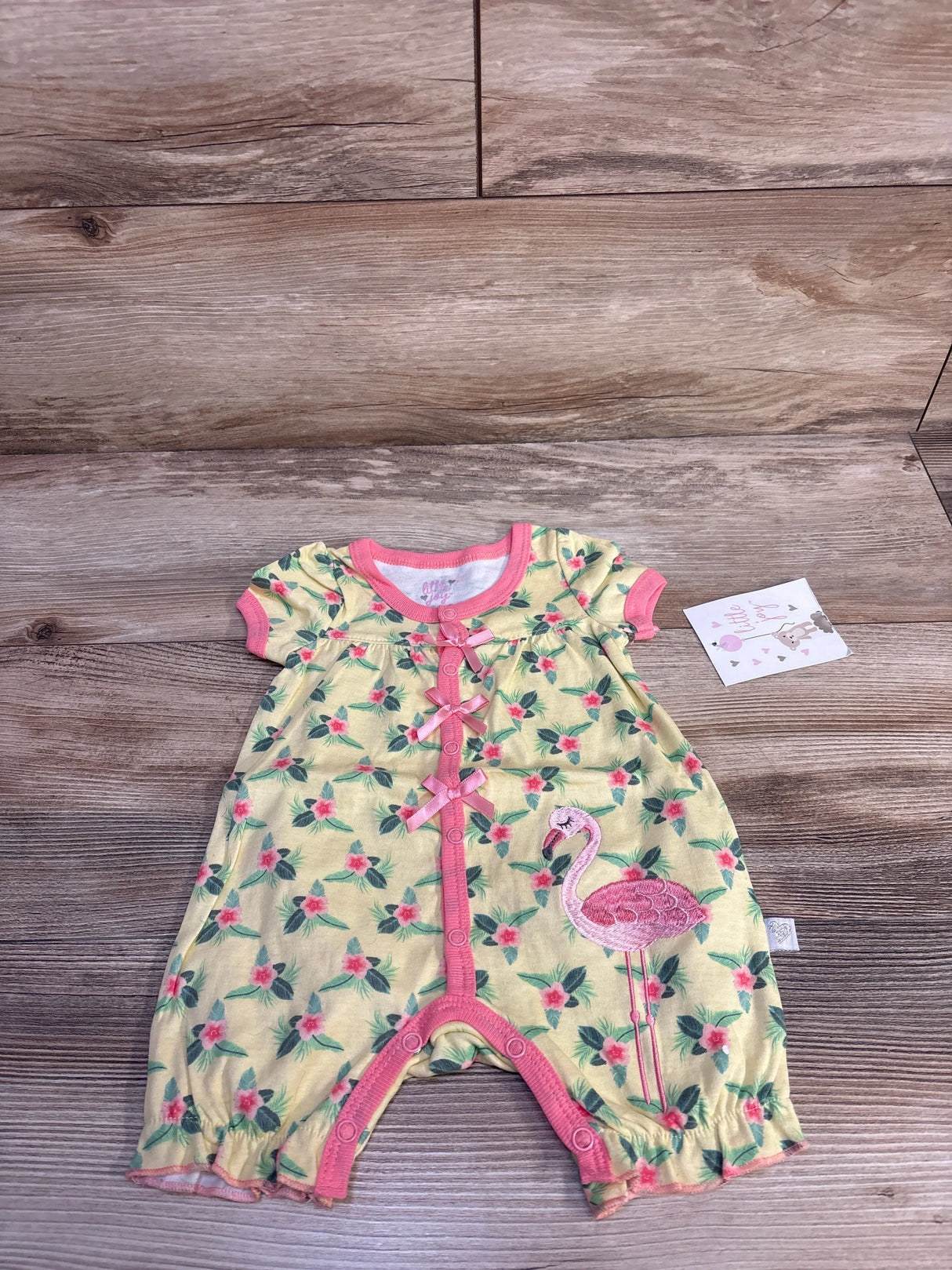 NEW Little Joy Embroidered Flamingo Shortie Romper Yellow sz 0-3m