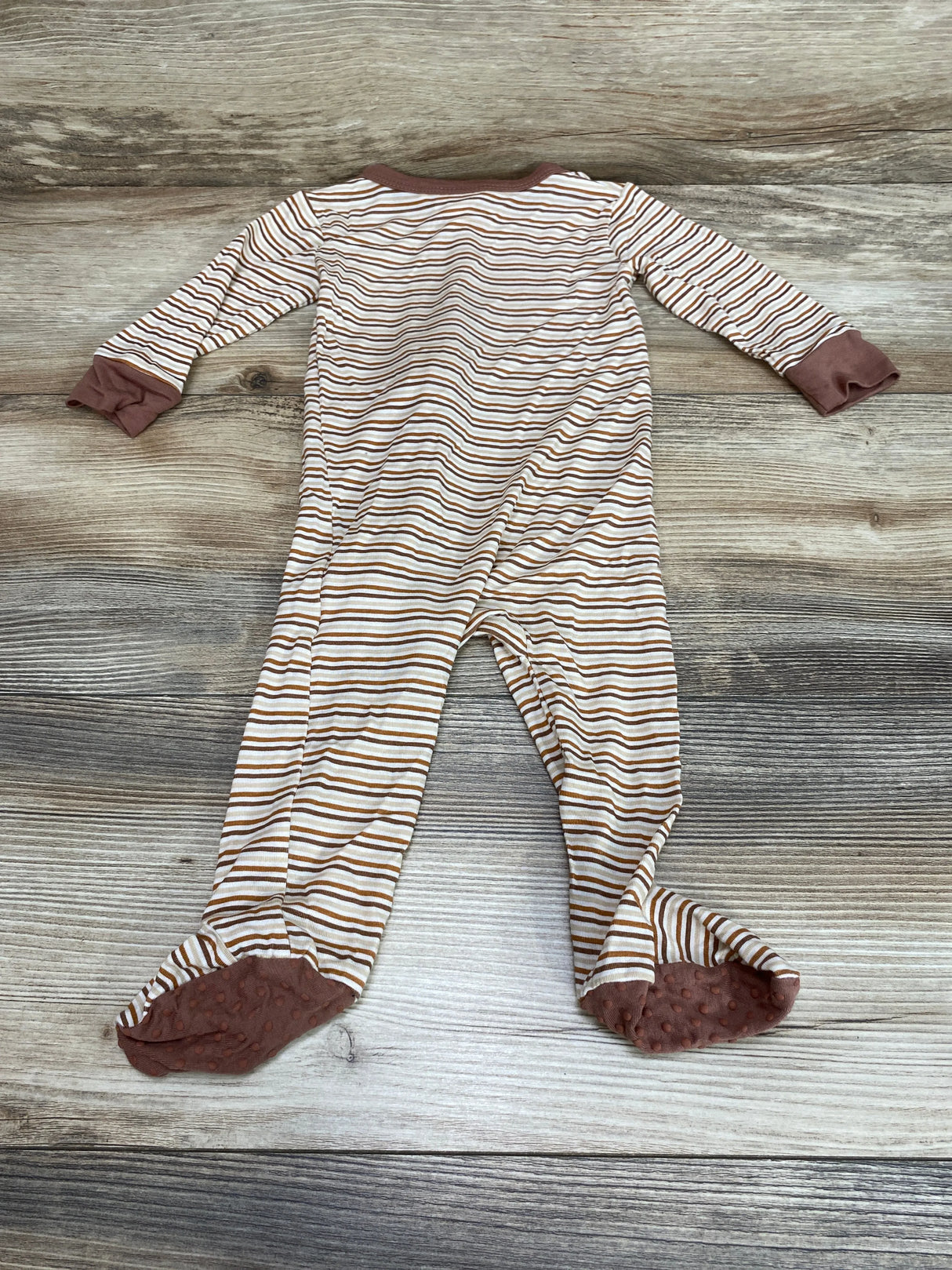 Tres Beau et Belle Brown Striped Bamboo Zipper Footie Sleeper sz 6-9